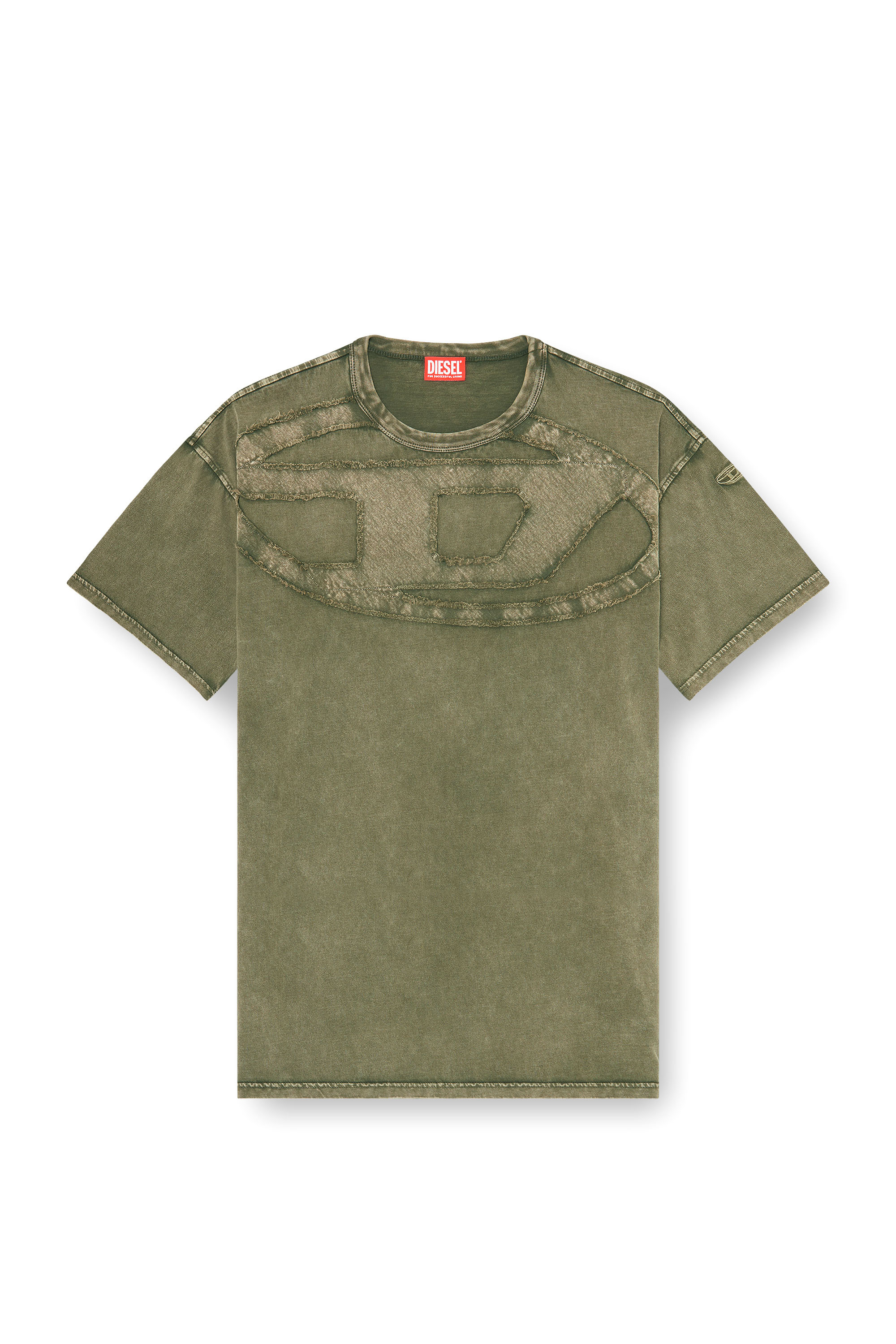 Diesel - T-BOXT-DEN, T-shirt en coton d&eacute;contract&eacute;e avec applique Oval D Homme in Vert - 3
