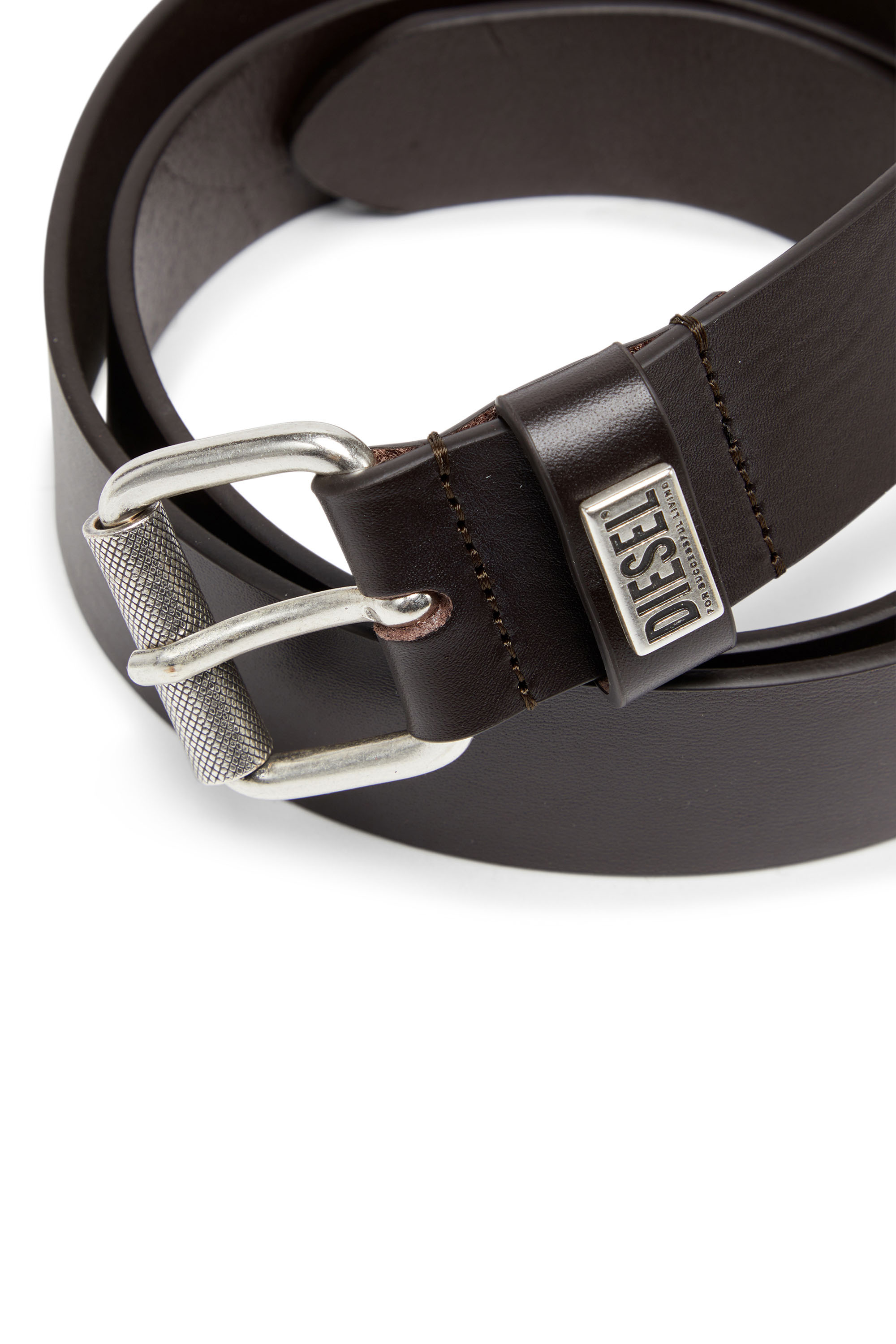 Diesel - B-BISCOTTO-LOOP, Ceinture en cuir avec plaque à logo Homme in Marron - 3