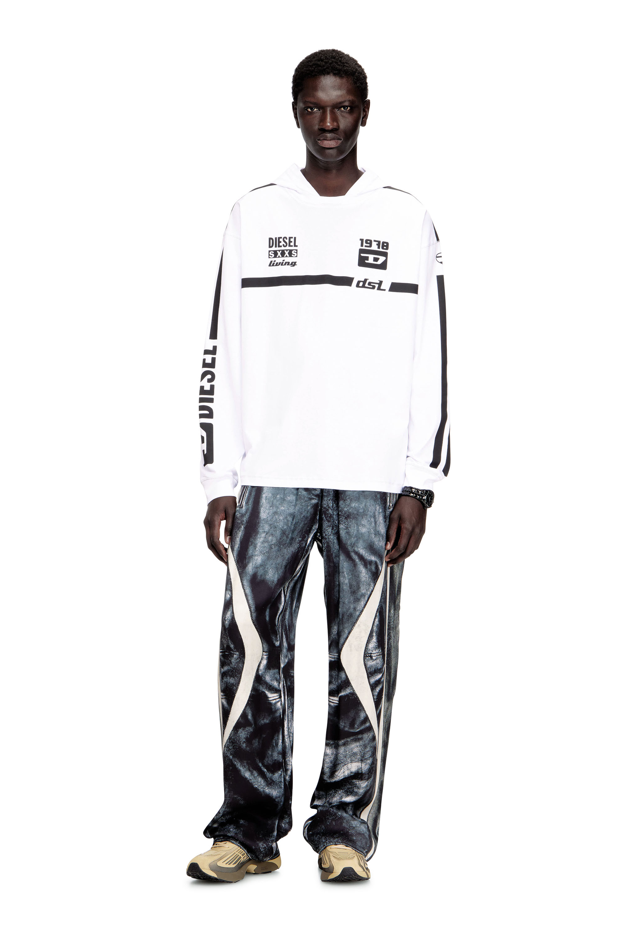 Diesel - T-BOXT-LS-HOOD-RIB, Sweat &agrave; capuche T-shirt avec graphismes contrast&eacute;s Homme in Blanc - 2