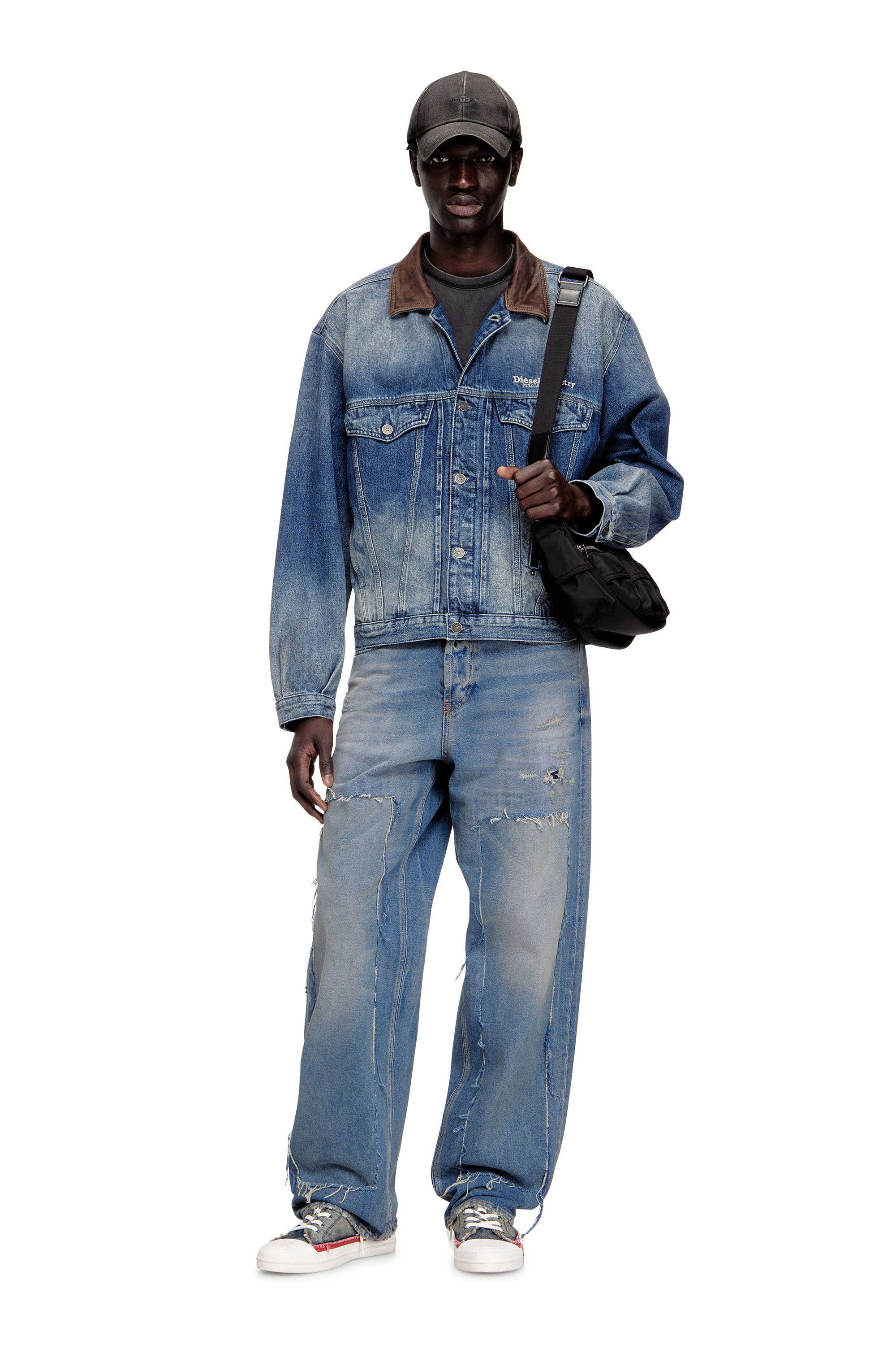 Diesel - D-DENVER-S1, Veste en denim de type trucker avec garnitures en cuir contrastant. Mixte in ToBeDefined - 3