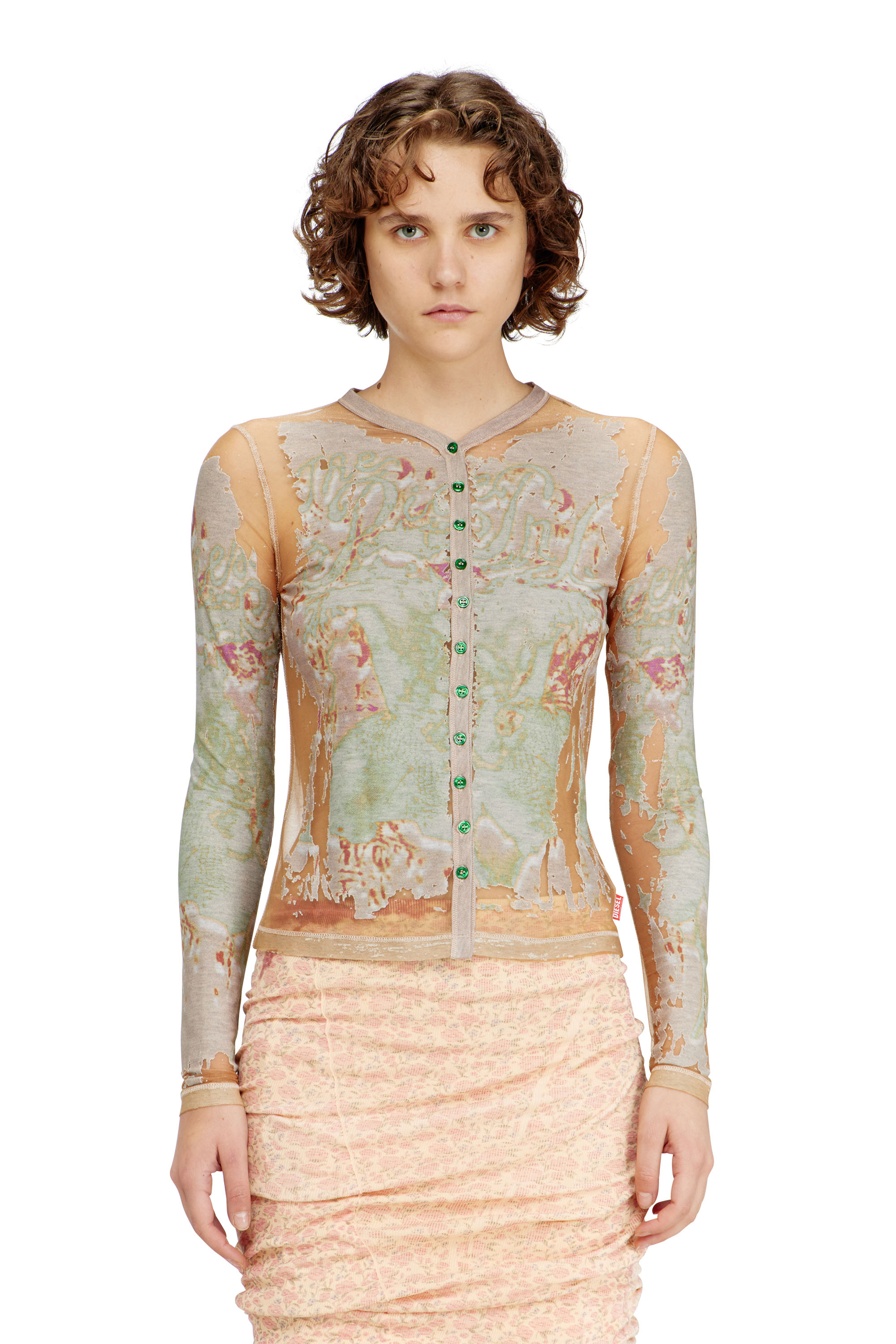 Diesel - T-GABRY, Top cardigan en jersey d&eacute;vor&eacute; imprim&eacute; Femme in Marron - 3