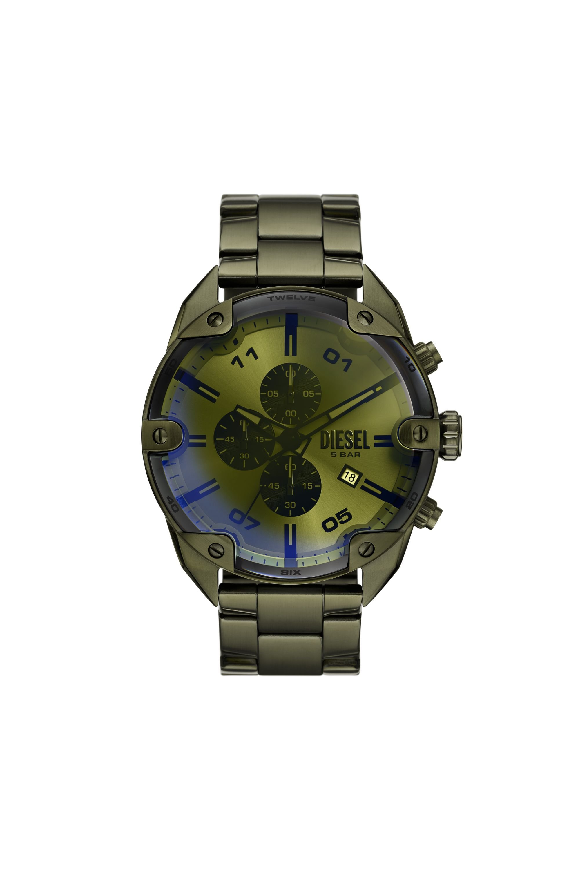 Diesel - DZ4670 WATCH, Montre Spiked en acier inoxydable vert Homme in Vert - 1