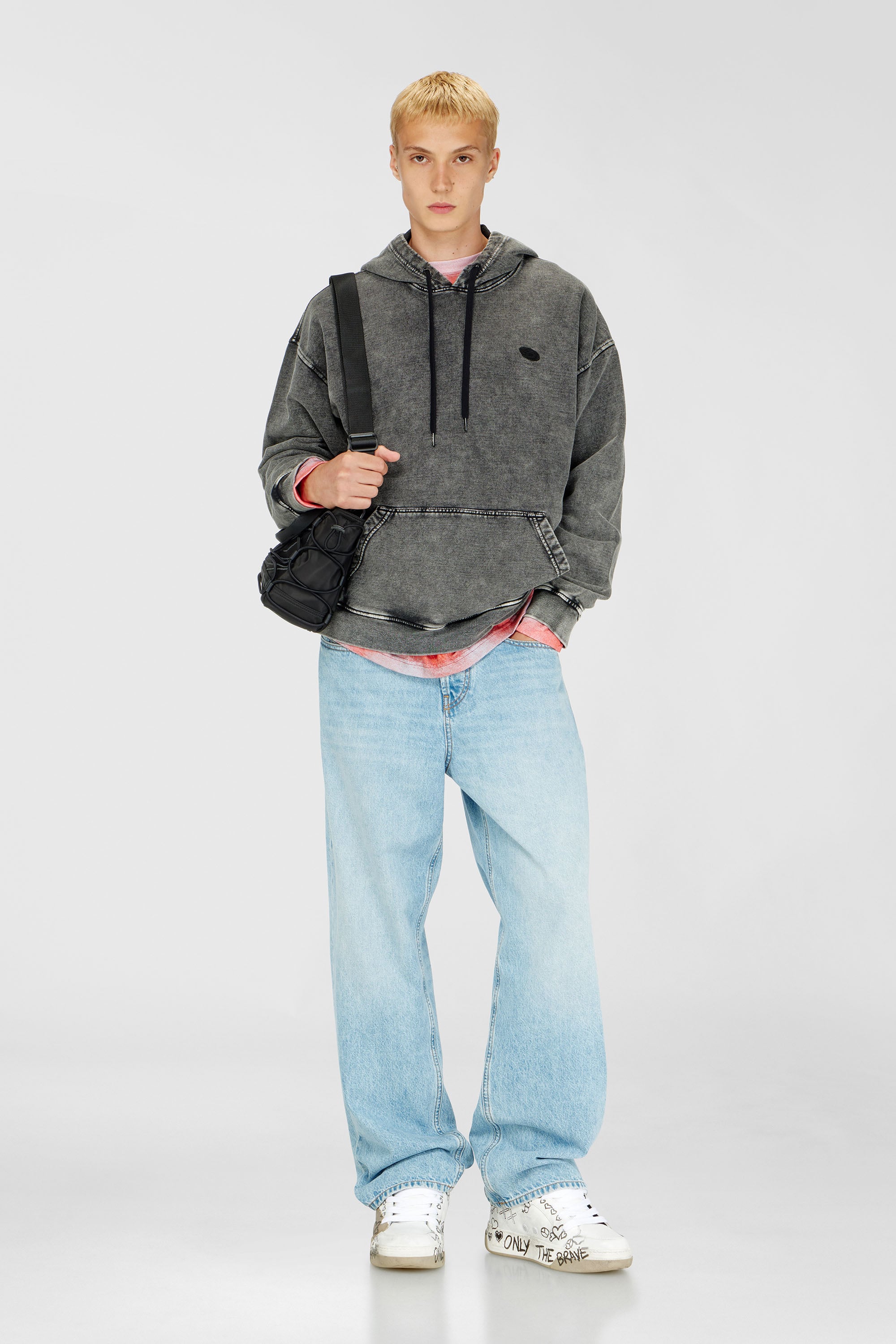 Diesel - S-BOXT-HOOD-DEN, Sweat &agrave; dos patchwork coup&eacute; brut Homme in Gris - 2