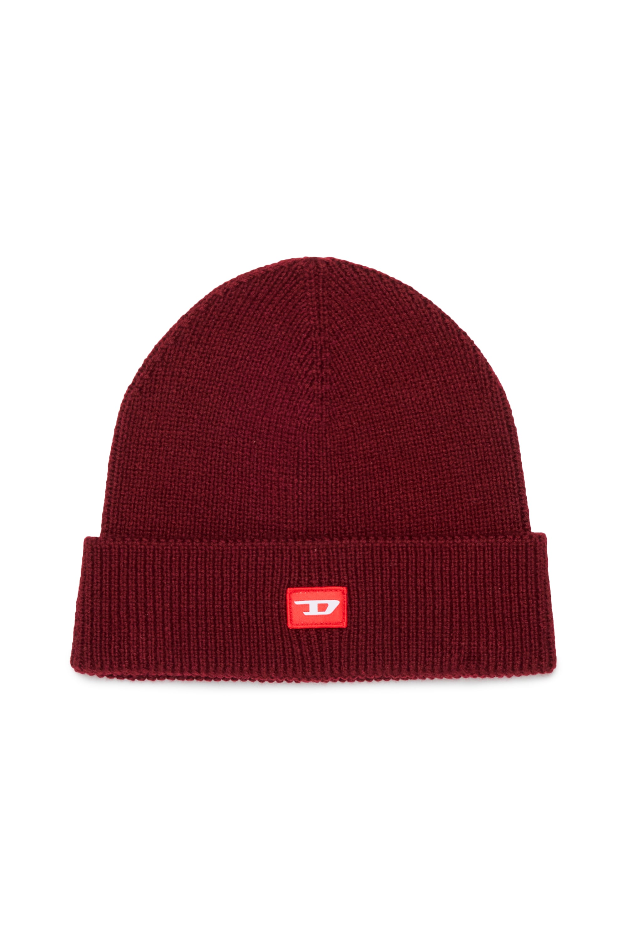 Diesel - FLOT, Bonnet en laine m&eacute;lang&eacute;e avec patch logo D Mixte in Rouge - 1