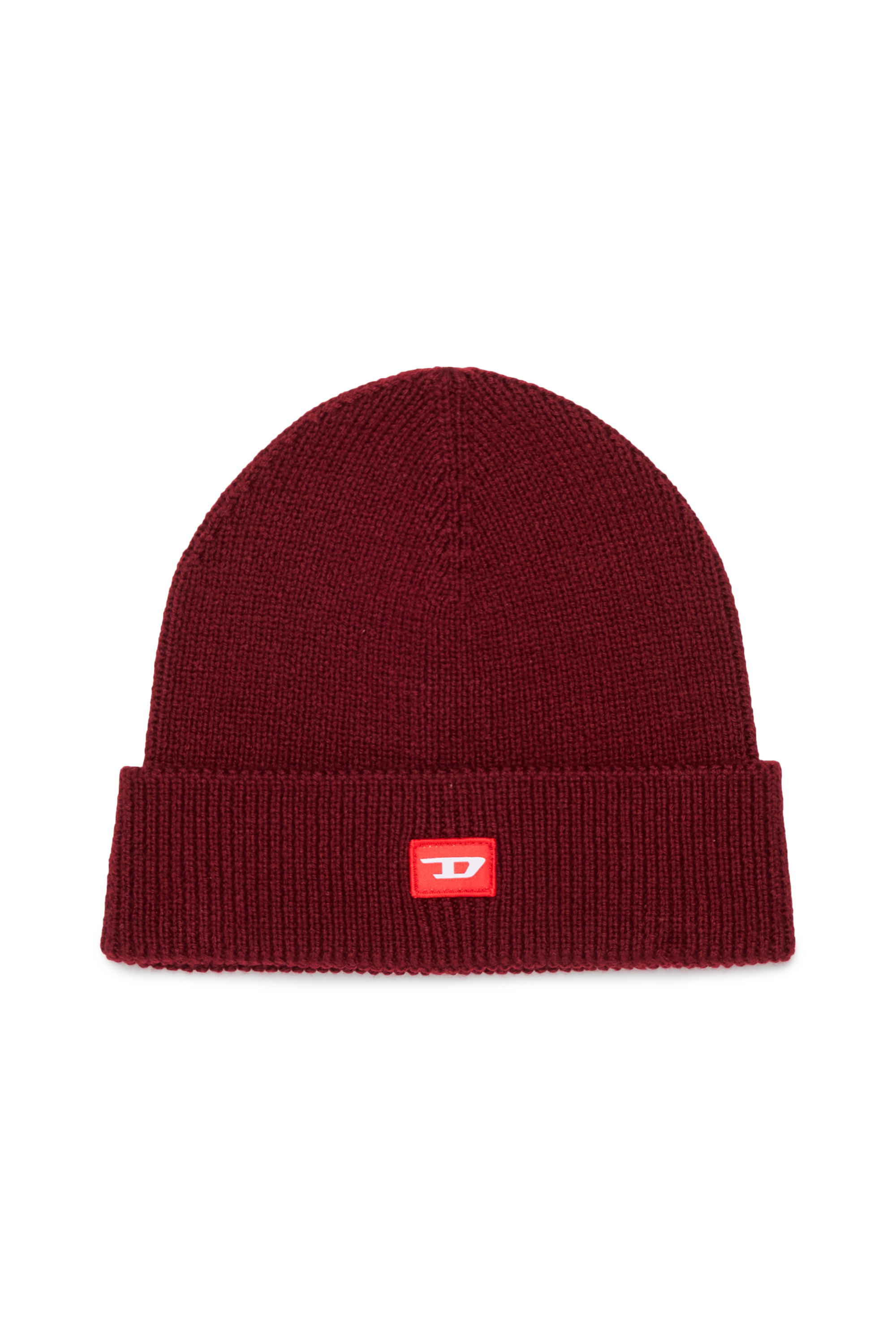 Diesel - FLOT, Bonnet en laine m&eacute;lang&eacute;e avec patch logo D Mixte in Rouge - 1