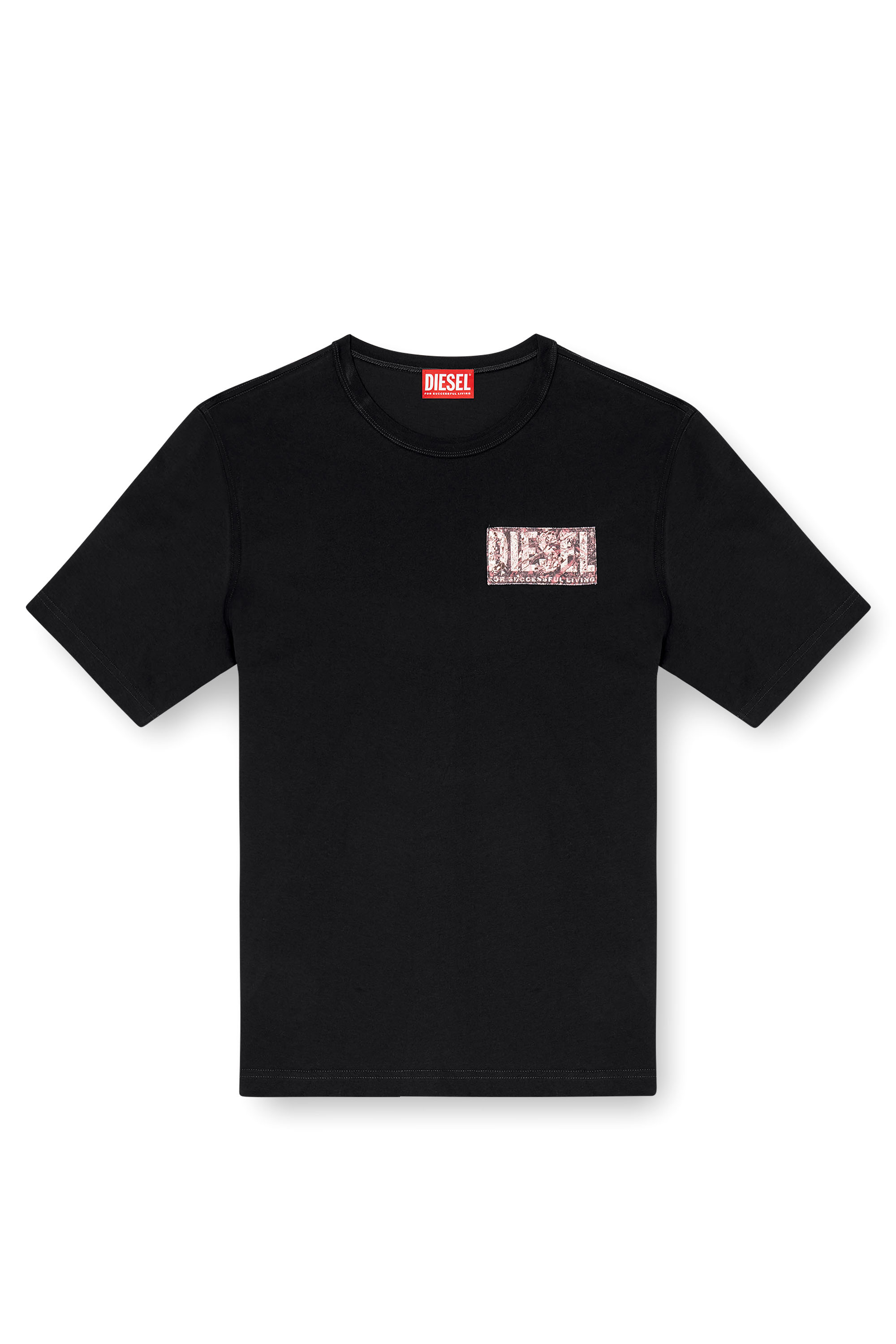 Diesel - T-ADJUST-R19, T-shirt avec empiècement en gabardine Homme in Noir - 3