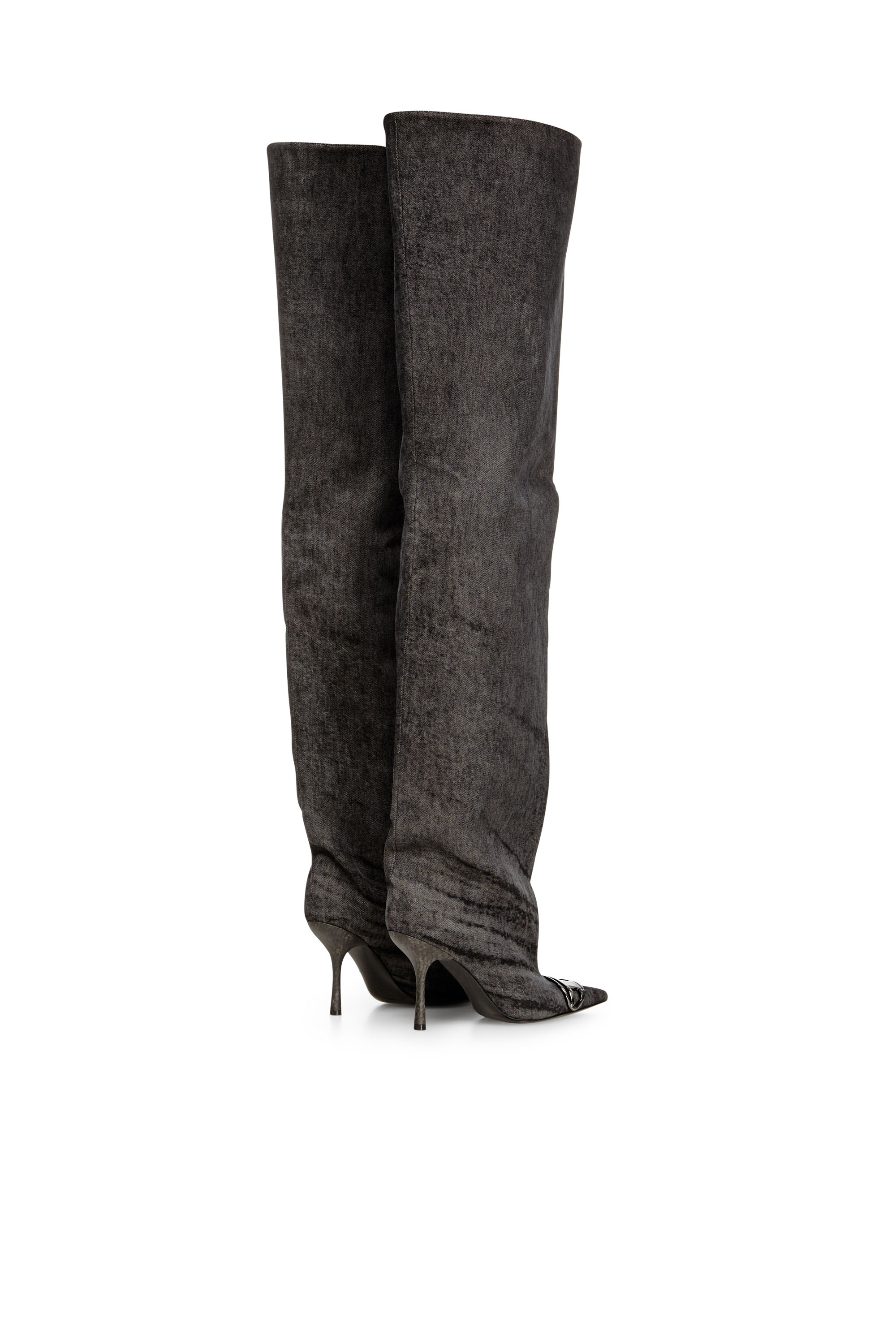 Diesel - D-VENUS 90 OTK BOOT, Cuissardes en denim enduit Femme in Noir - 3