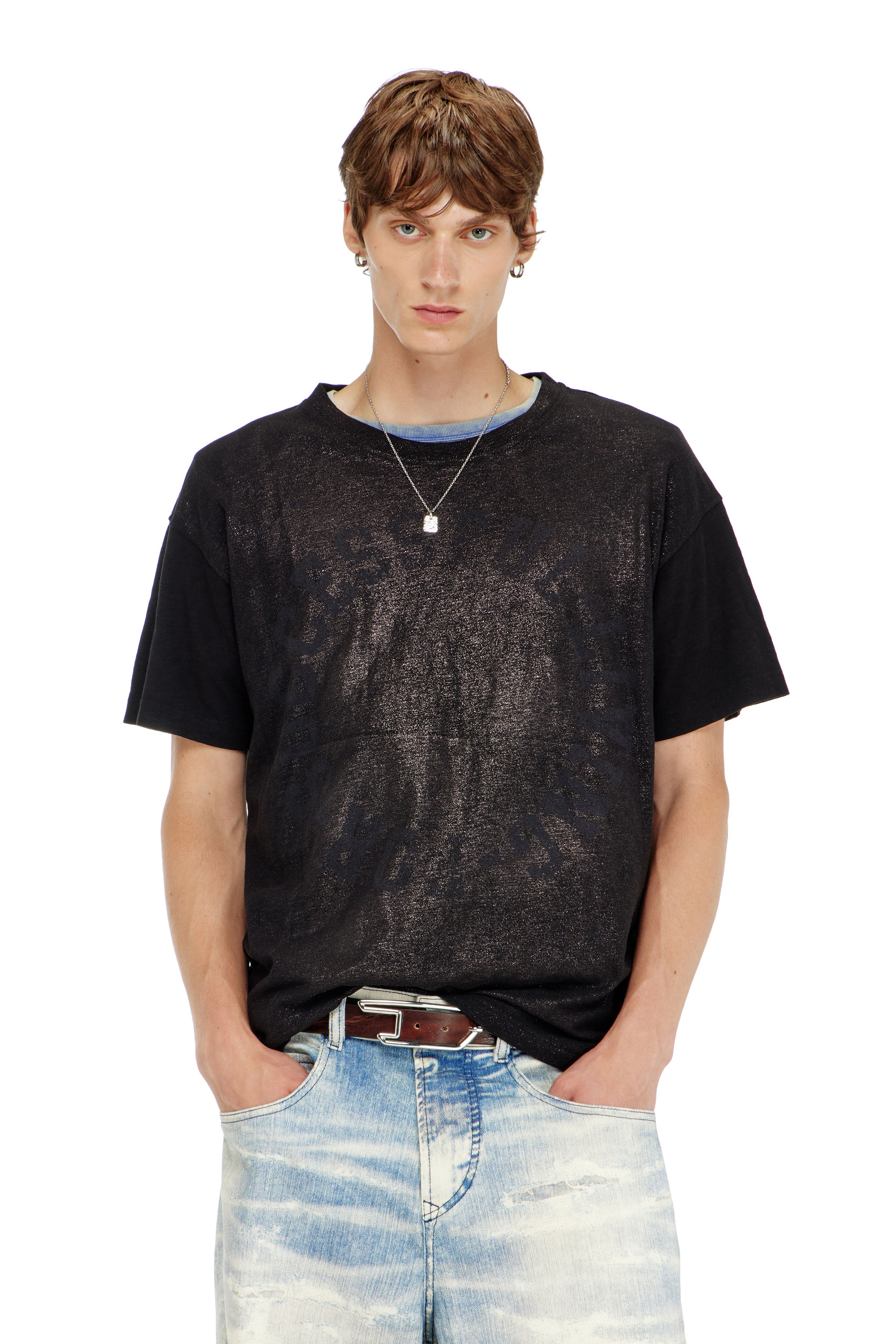 Diesel - T-NORM-AA2, T-shirt en coton &agrave; col rond avec imprim&eacute; foil Homme in Noir - 1
