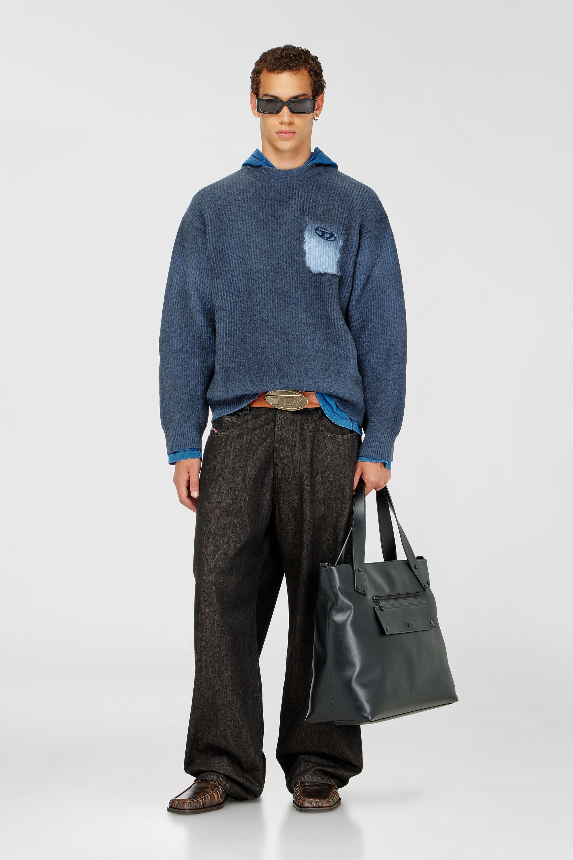 Diesel - K-PICKLER, Pull en m&eacute;lange de laine avec fausse poche Homme in Bleu - 2