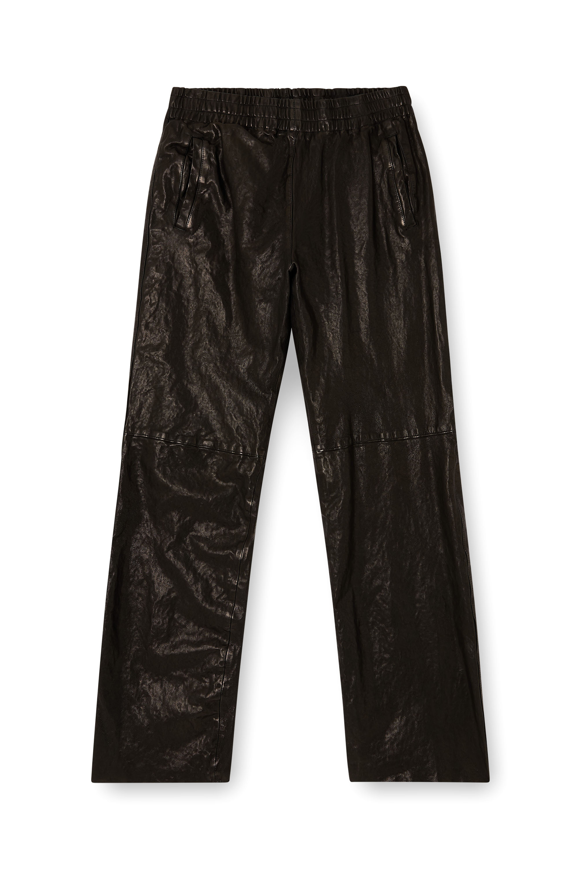 Diesel - P-BRU, Pantalon à taille élastiquée en cuir bouilli Homme in Noir - 3