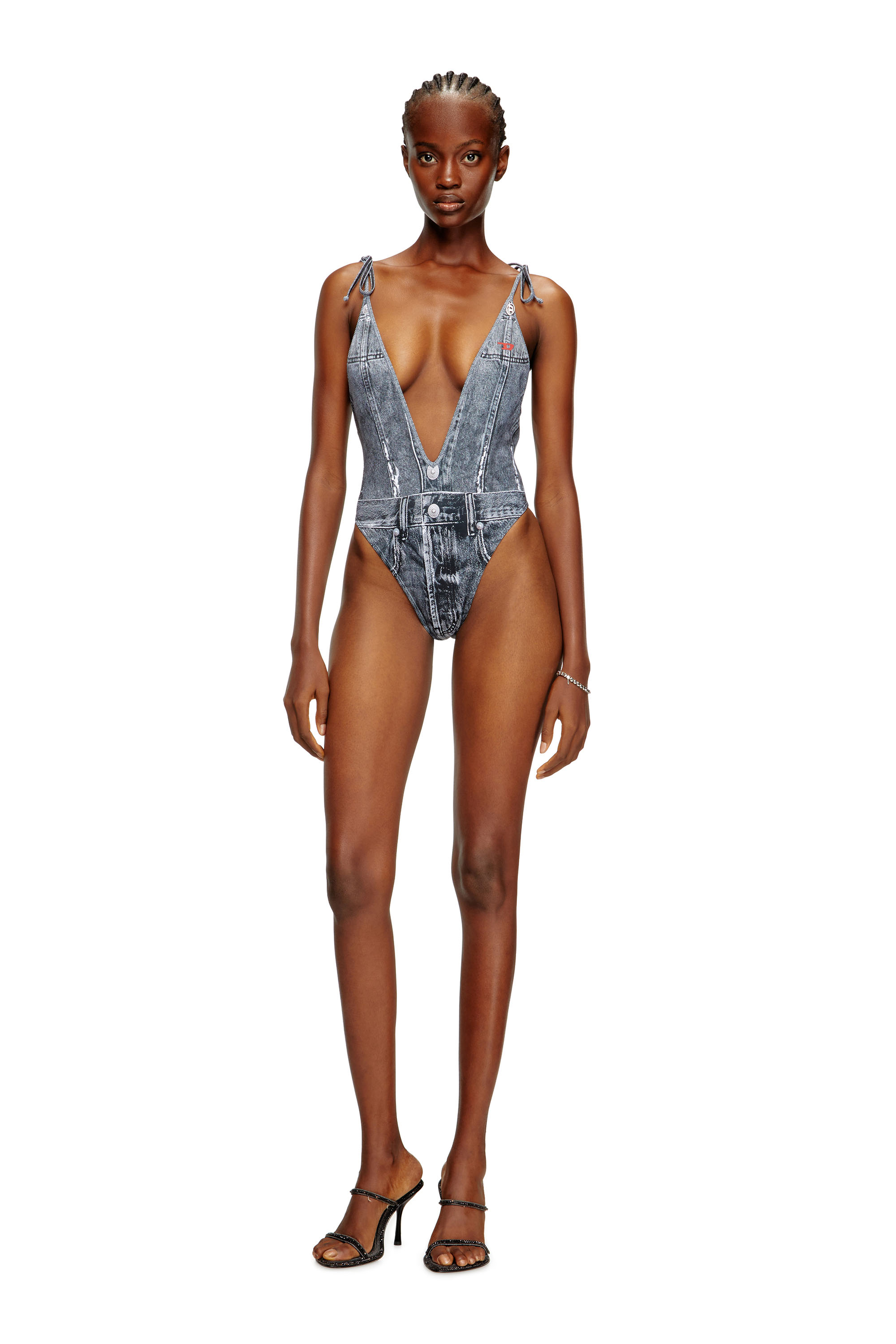 Diesel - KINSLEY-DNM, Maillot de bain plongeant avec effet trompe-l'œil denim Femme in Bleu - 3