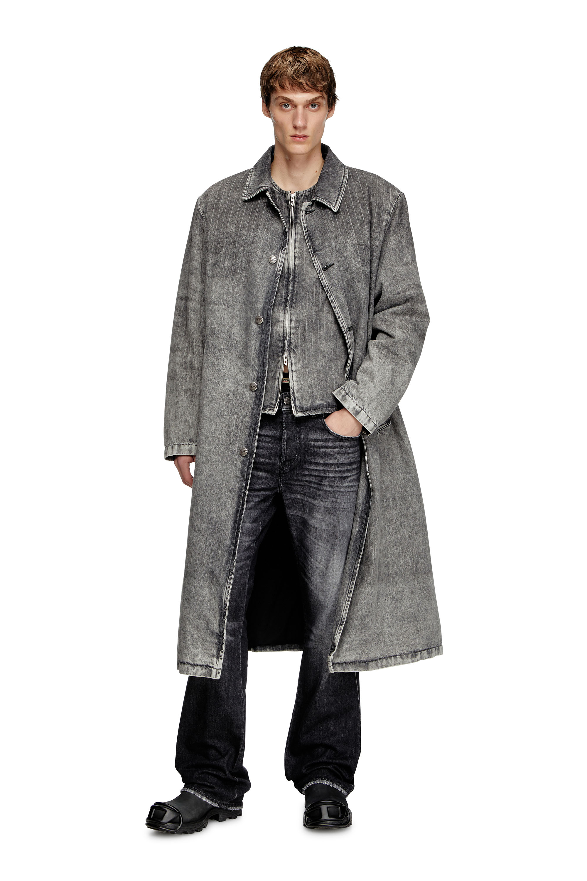 Diesel - D-JACK-S1, Manteau tailleur en denim à rayures Homme in Gris - 1