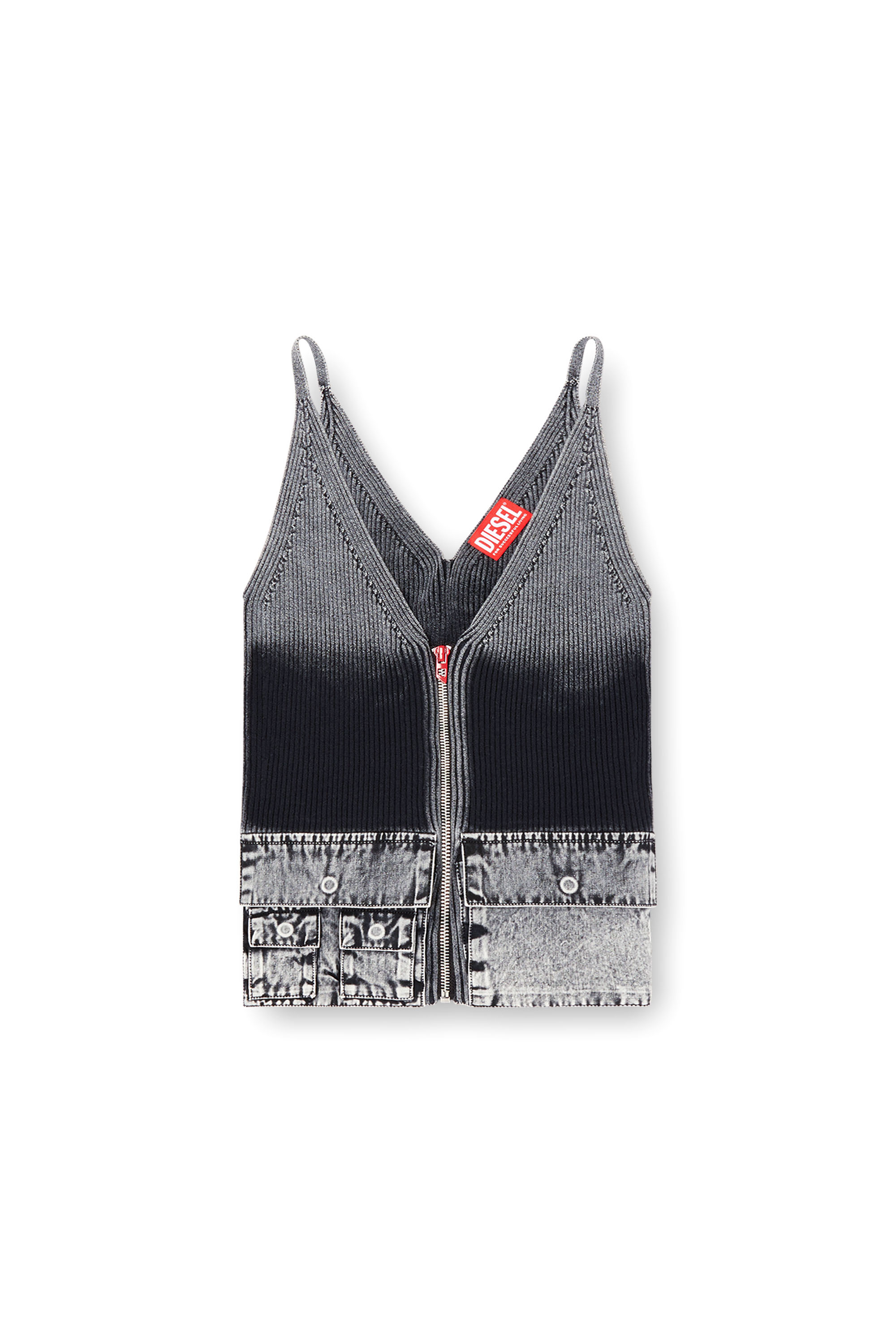 Diesel - M-MELLY, Débardeur en maille avec poches cargo en denim Femme in Gris - 3