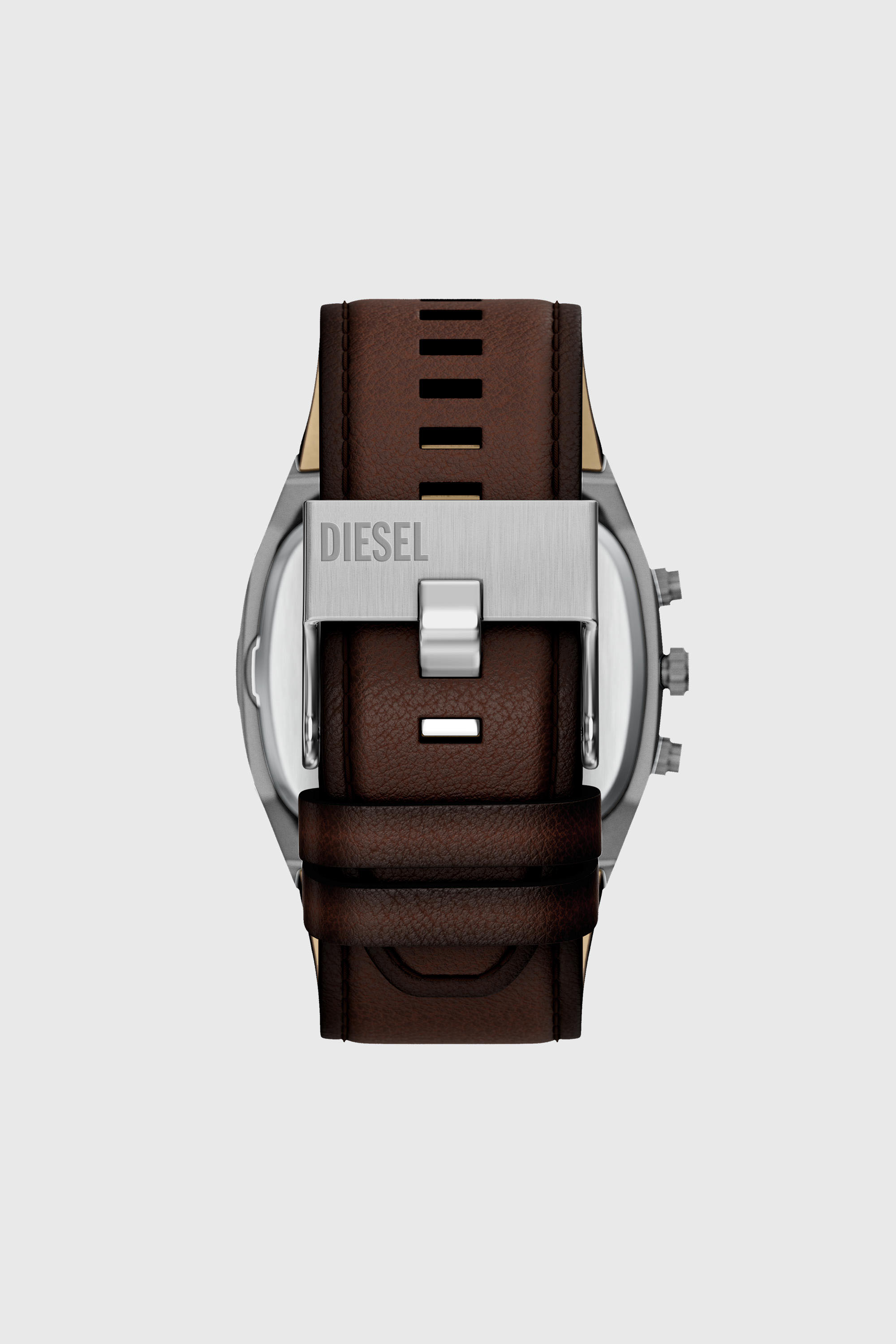 Diesel - DZ4737 WATCH, Montre Spiked Cushion avec bracelet en cuir marron Homme in Marron - 3