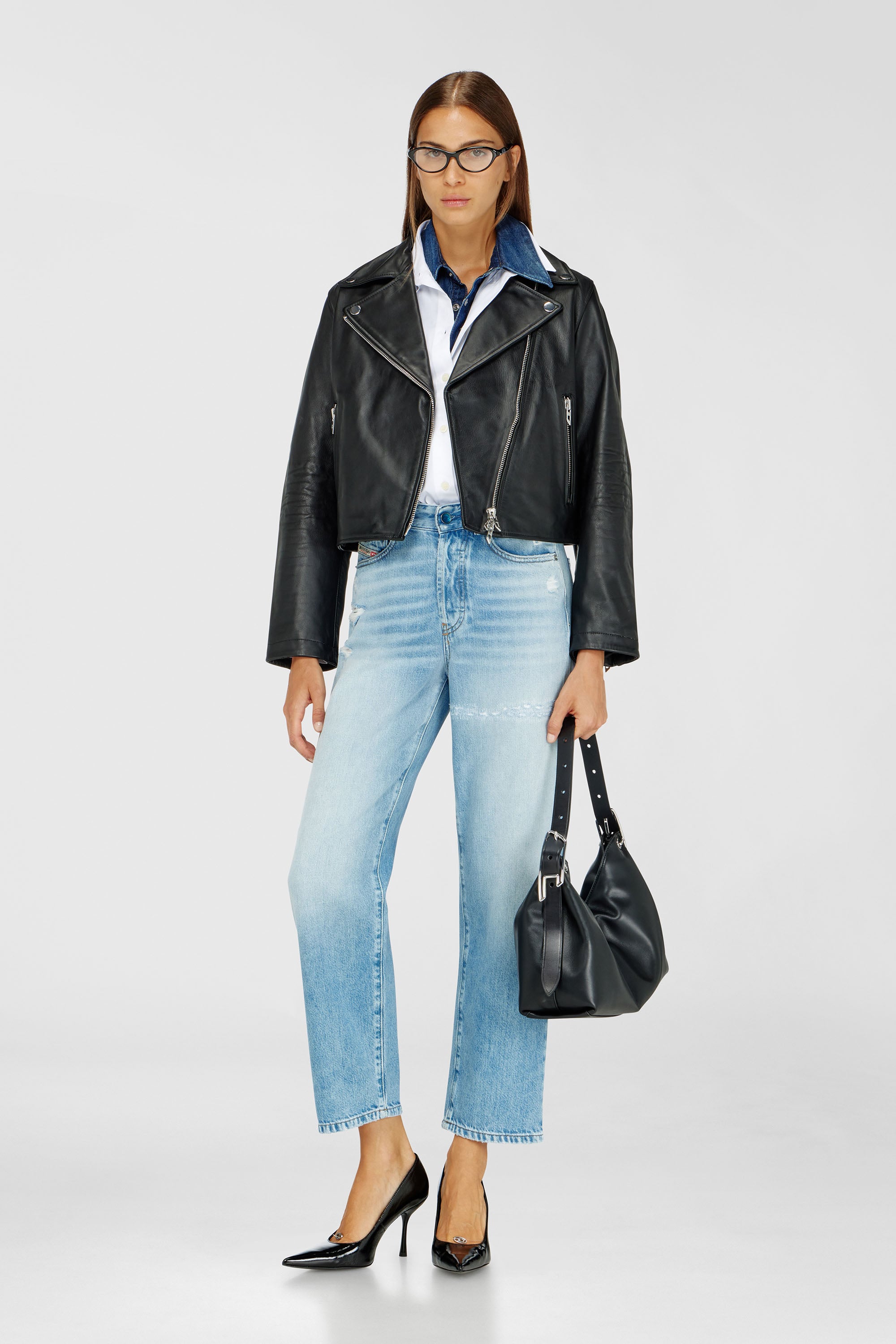 Diesel - L-UNATIC, Veste de motard en cuir cir&eacute; Femme in Noir - 2