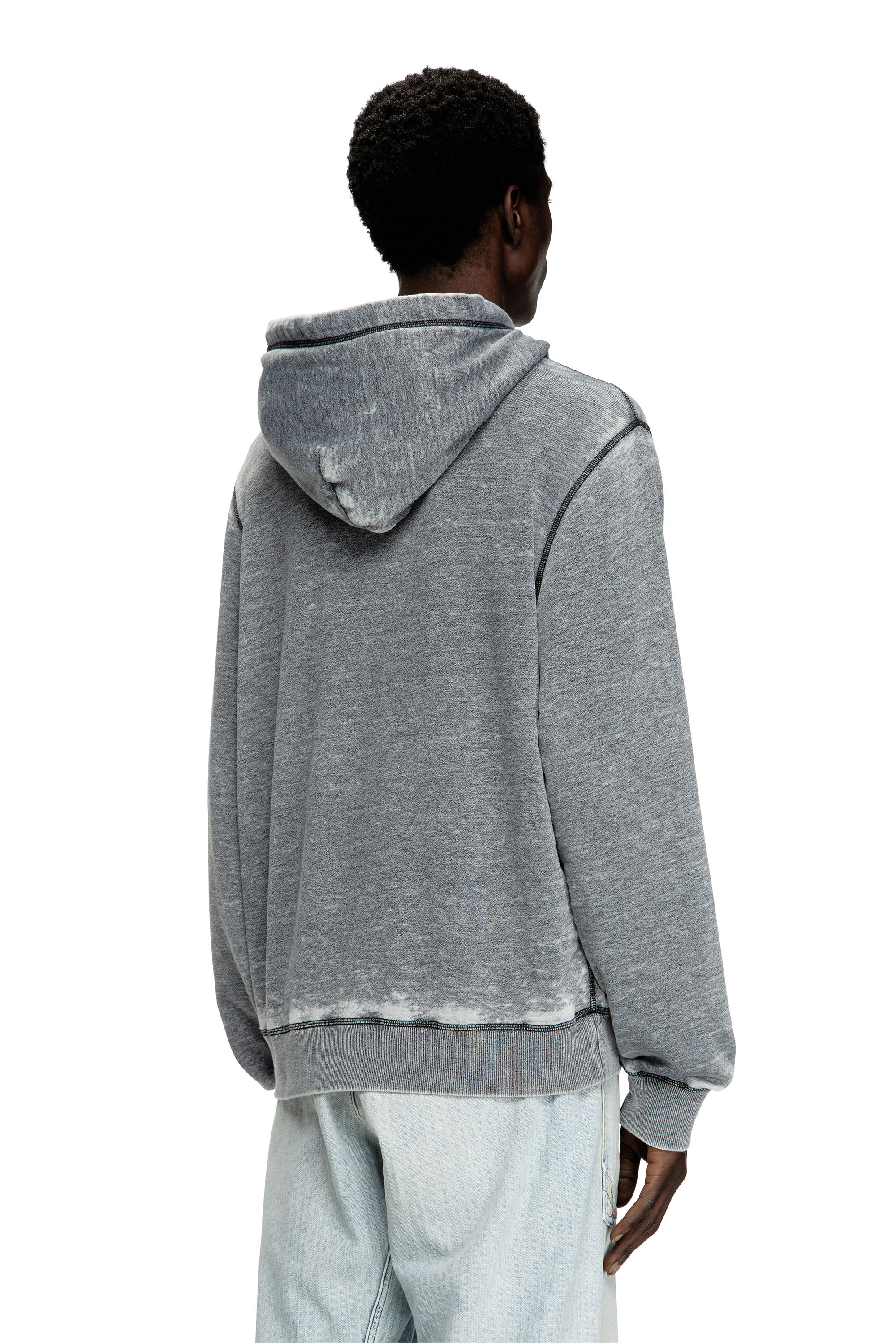 Diesel - S-GINN-HOOD-PAK, Sweat-shirt à capuche burnout avec logo aspect métal Homme in Gris - 4