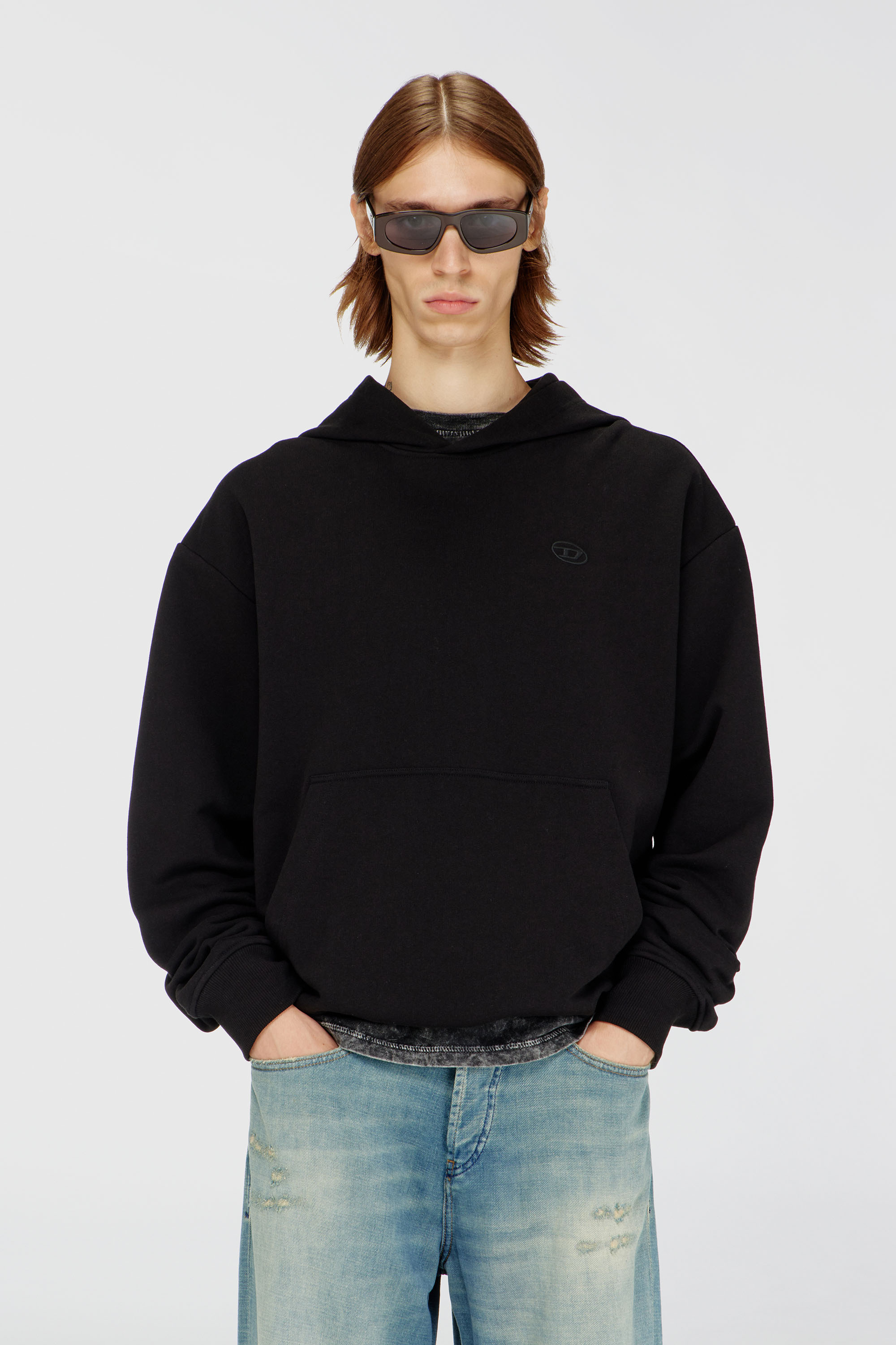 Diesel - S-MACS-HOOD-MEGOVAL-D, Sweat-shirt &agrave; capuche avec logo brod&eacute; Homme in Noir - 1