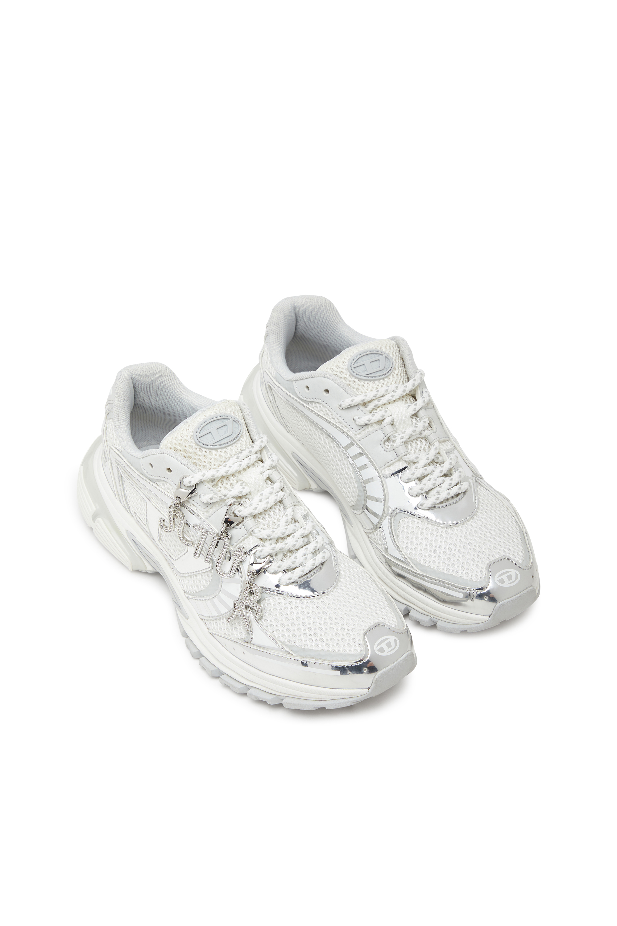 Diesel - S-PRO-V-DENSE LOW W, S-Pro-V-Dense-Sneakers en mesh métallisé avec logo Oval D Femme in Blanc - 3