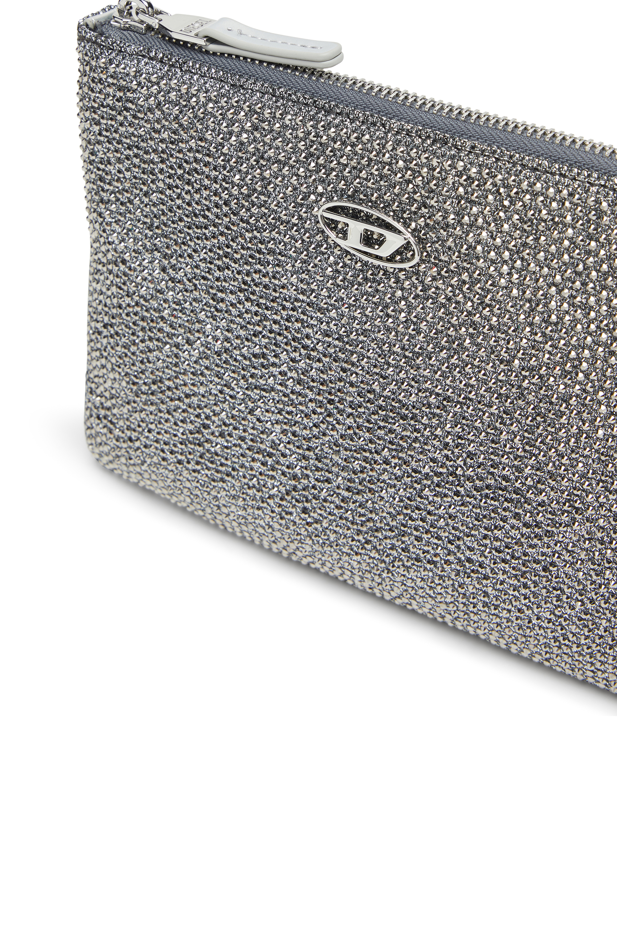 Diesel - PLAY POUCH II, Pochette en tissu lurex cristal Femme in Gris argenté - 5
