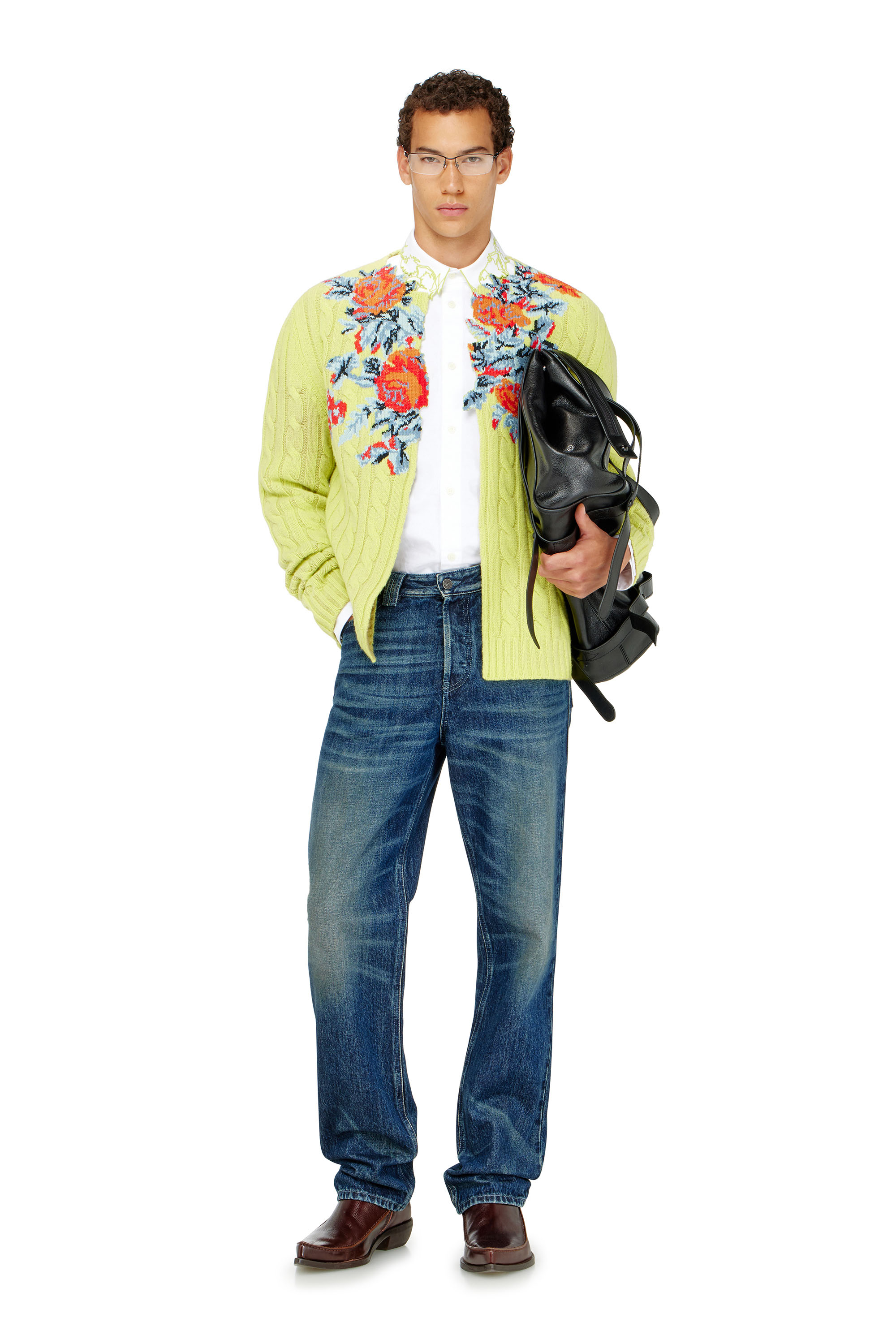 Diesel - K-RINO, Cardigan ouvert en maille torsad&eacute;e &agrave; motif floral Homme in ToBeDefined - 1