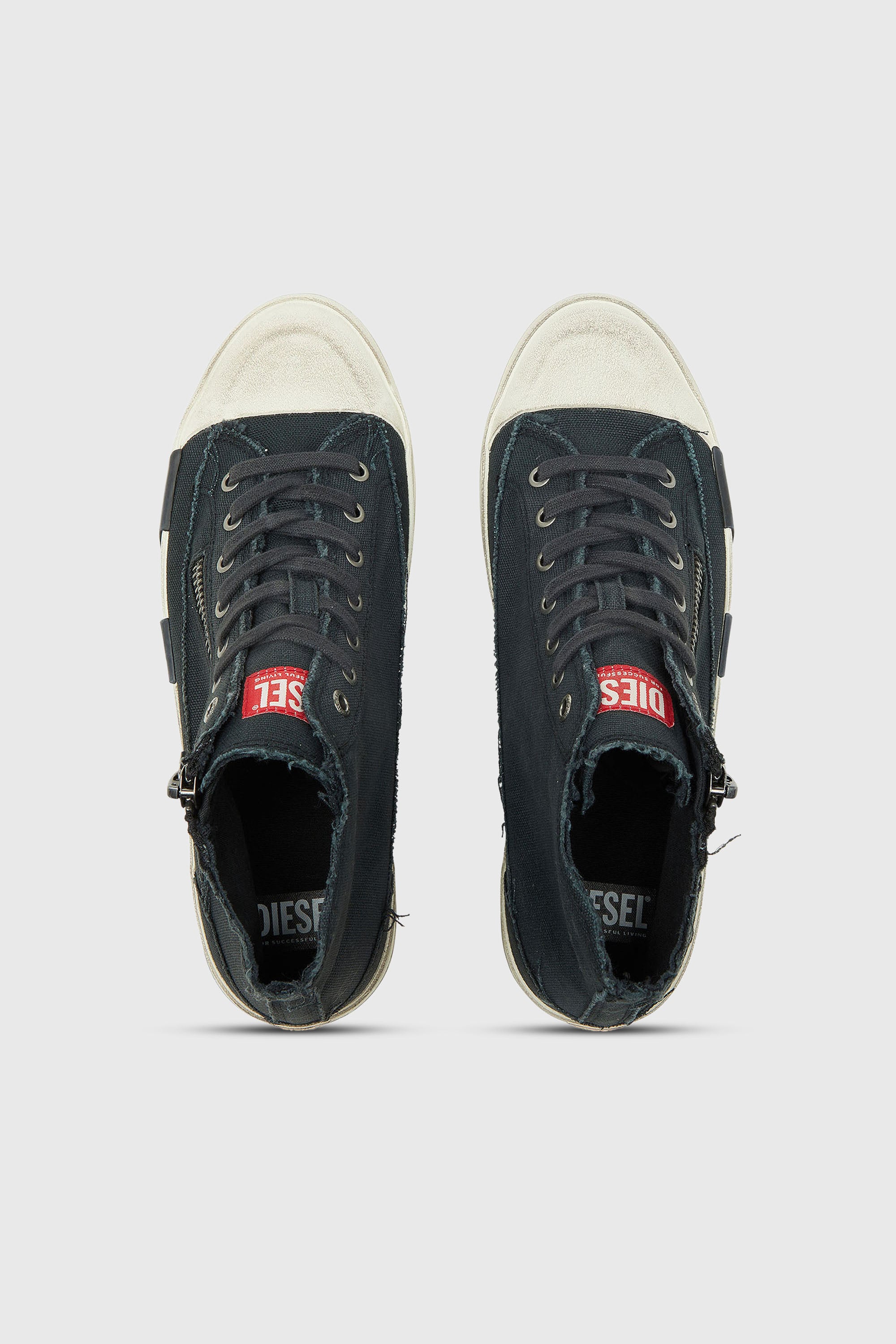 Diesel - S-D-VERSE ZIP MID II, S-D-Verse - Baskets en toile effiloch&eacute;e avec logo D Homme in Noir - 4