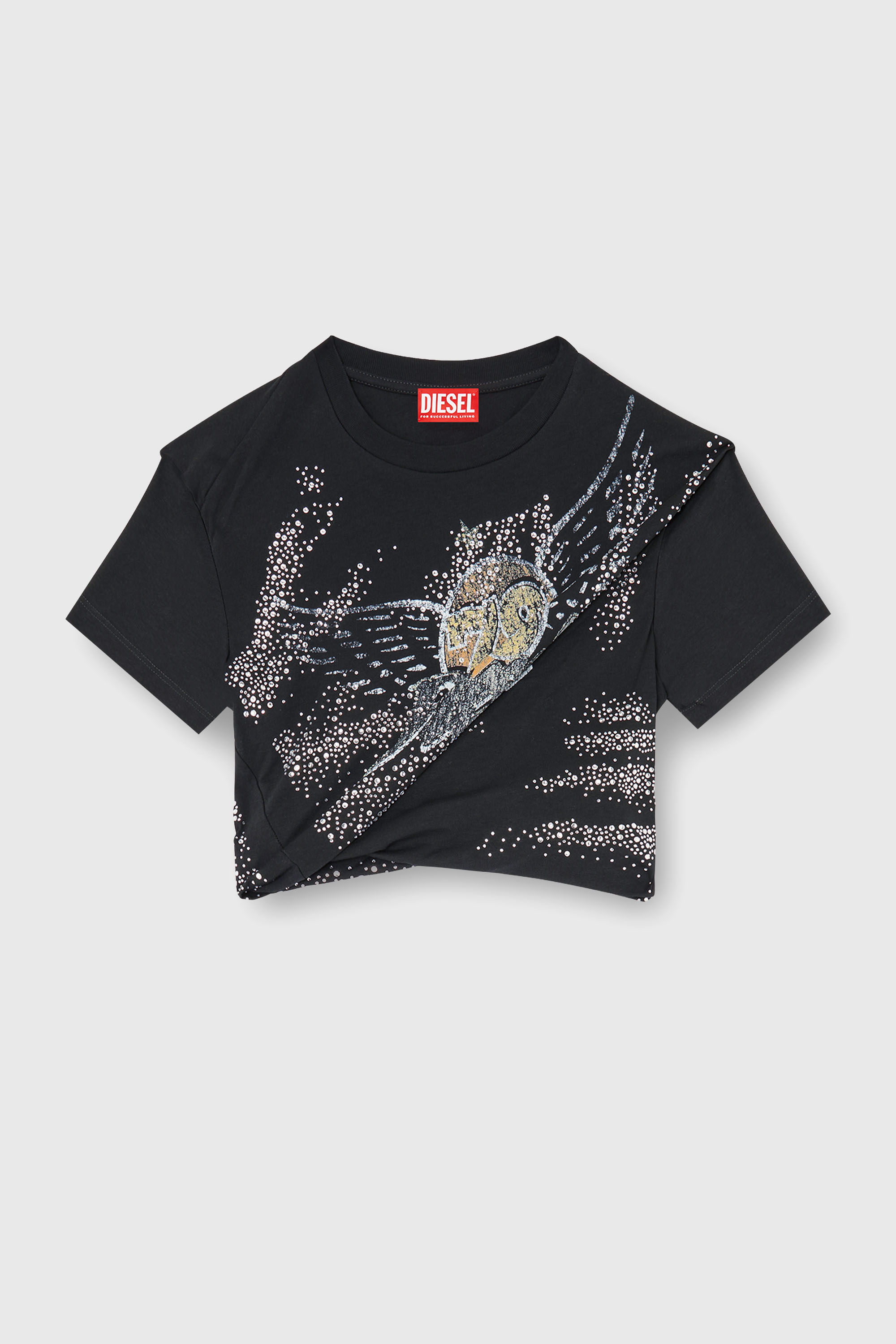 Diesel - T-WINCY, Woman's Rucked-up T-shirt in double-layer jersey in Black - 1
