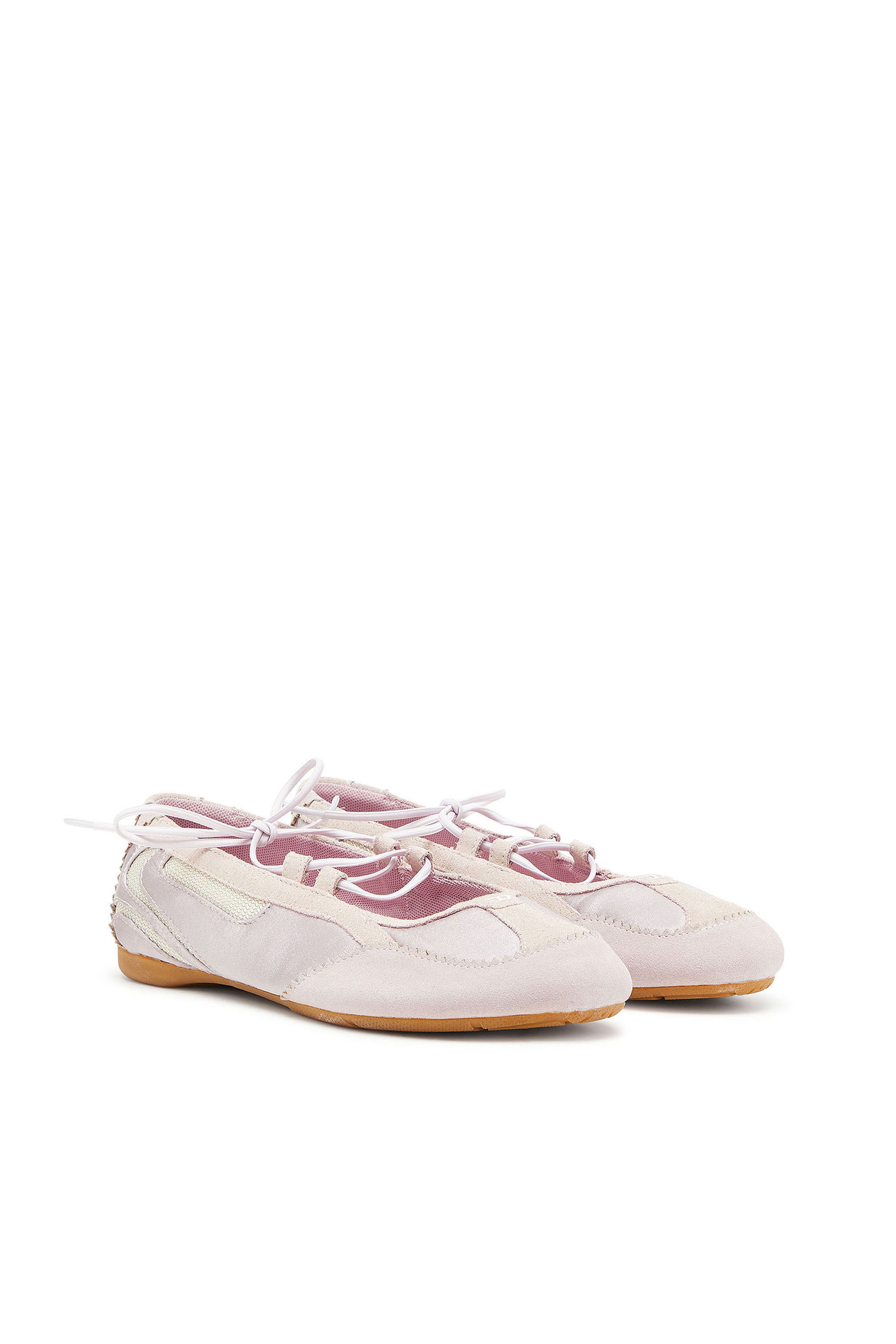 Diesel - D-MILE BALLERINA LACE UP II W, D-Mile - Ballerines &agrave; lacets en cuir et mesh Femme in Rose - 2