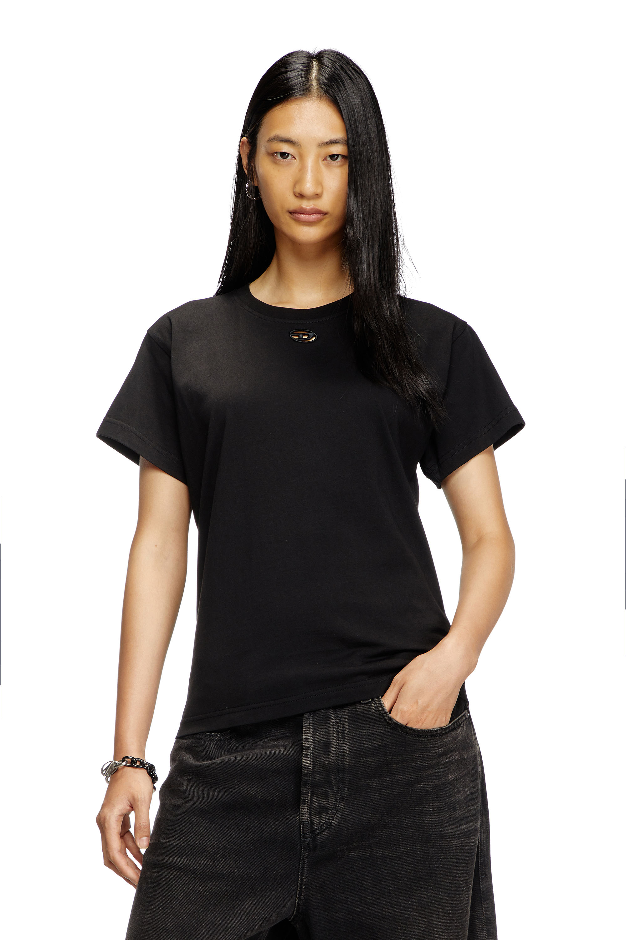 Diesel - T-MAREY, T-shirt avec petit Oval D Femme in Noir - 1