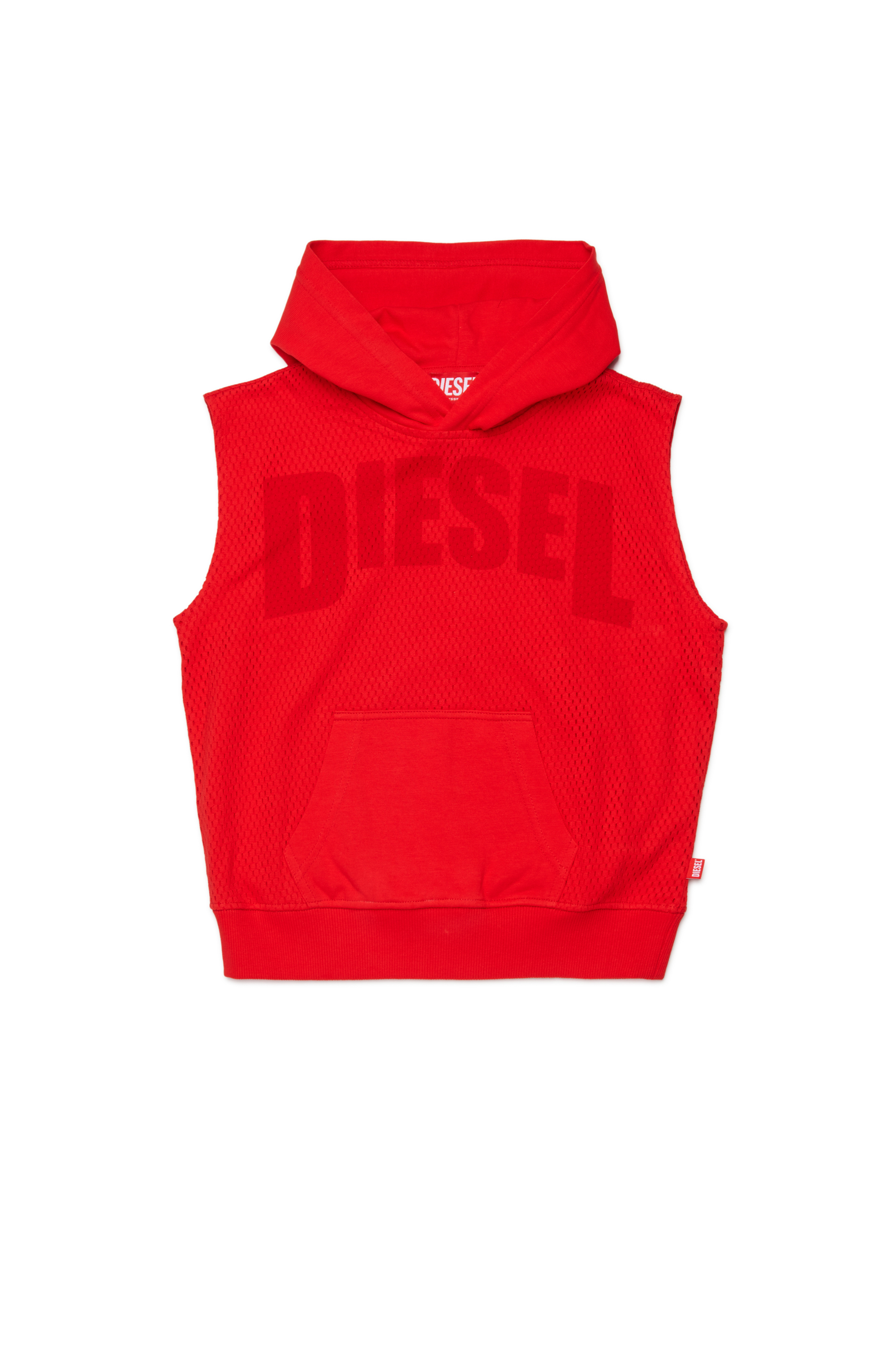 Diesel - SMESH OVER, Sweat &agrave; capuche sans manches en maille de coton Homme in Rouge - 1