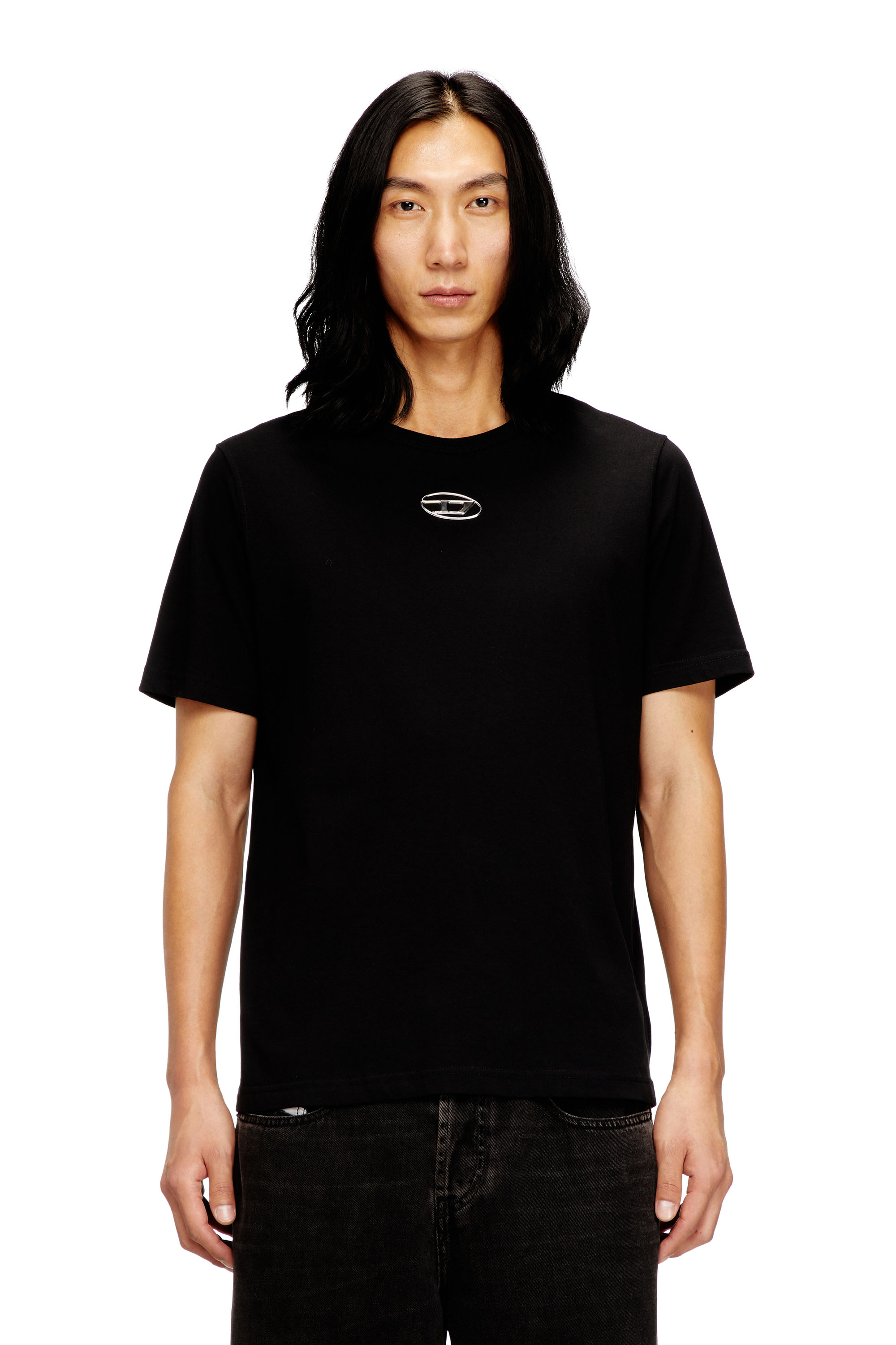 Diesel - T-ADJUST-OD, T-shirt avec logo Oval D métallisé Homme in Noir - 1