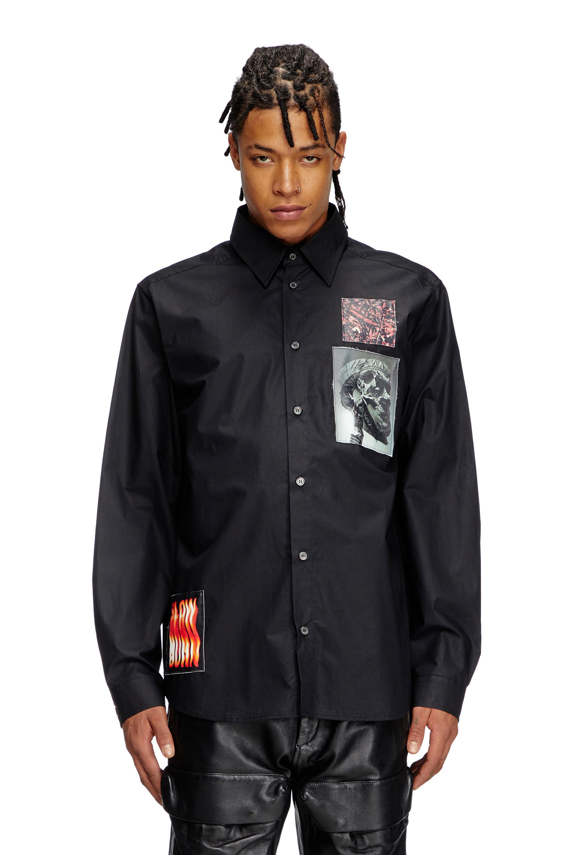 Diesel - S-HARVEY, Chemise en popeline de coton avec empiècements Homme in Noir - 1