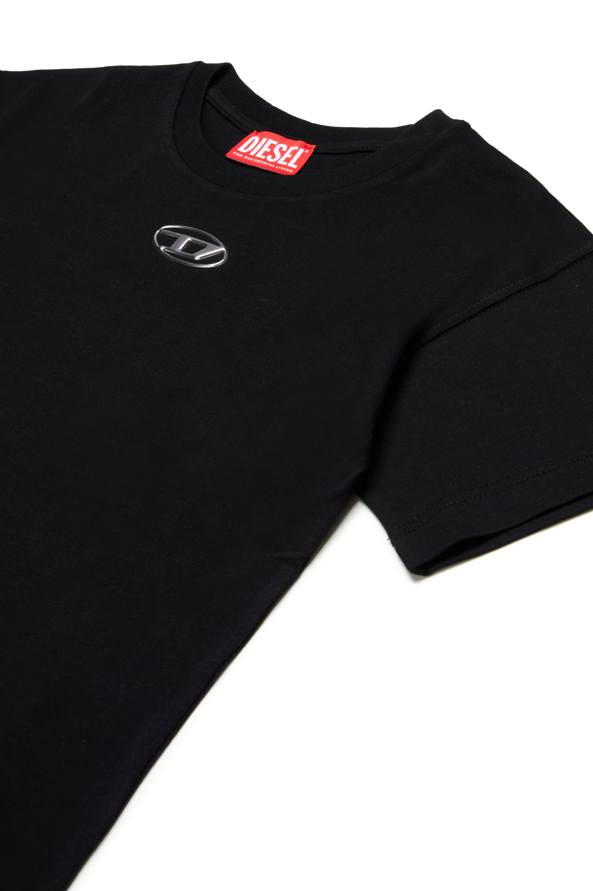Diesel - TMARCUS OVER, Homme T-shirt avec logo Oval D métallisé in Noir - Image 3