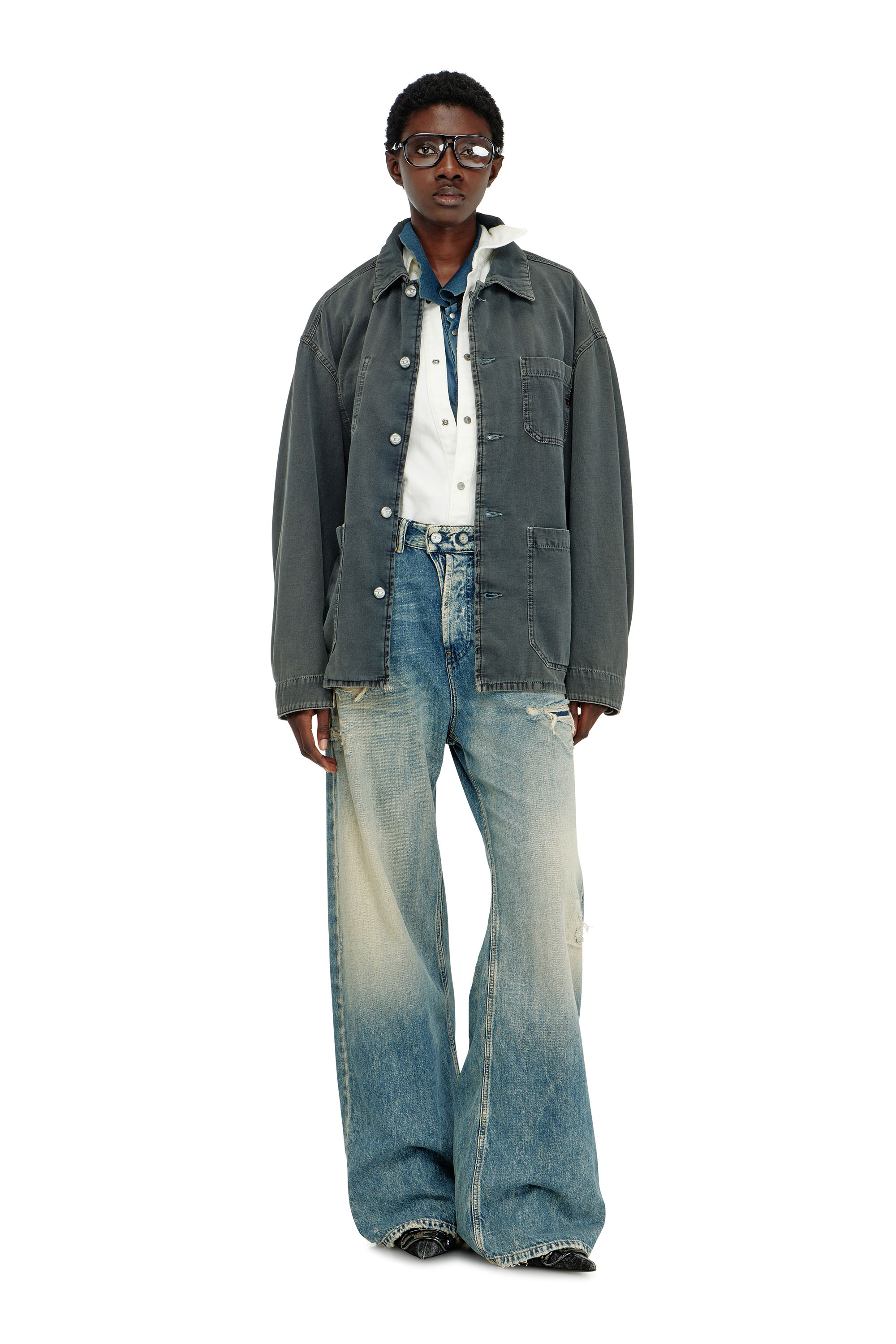 Diesel - D-STACK-U, Veste style utility en denim color&eacute; Mixte in Gris - 2