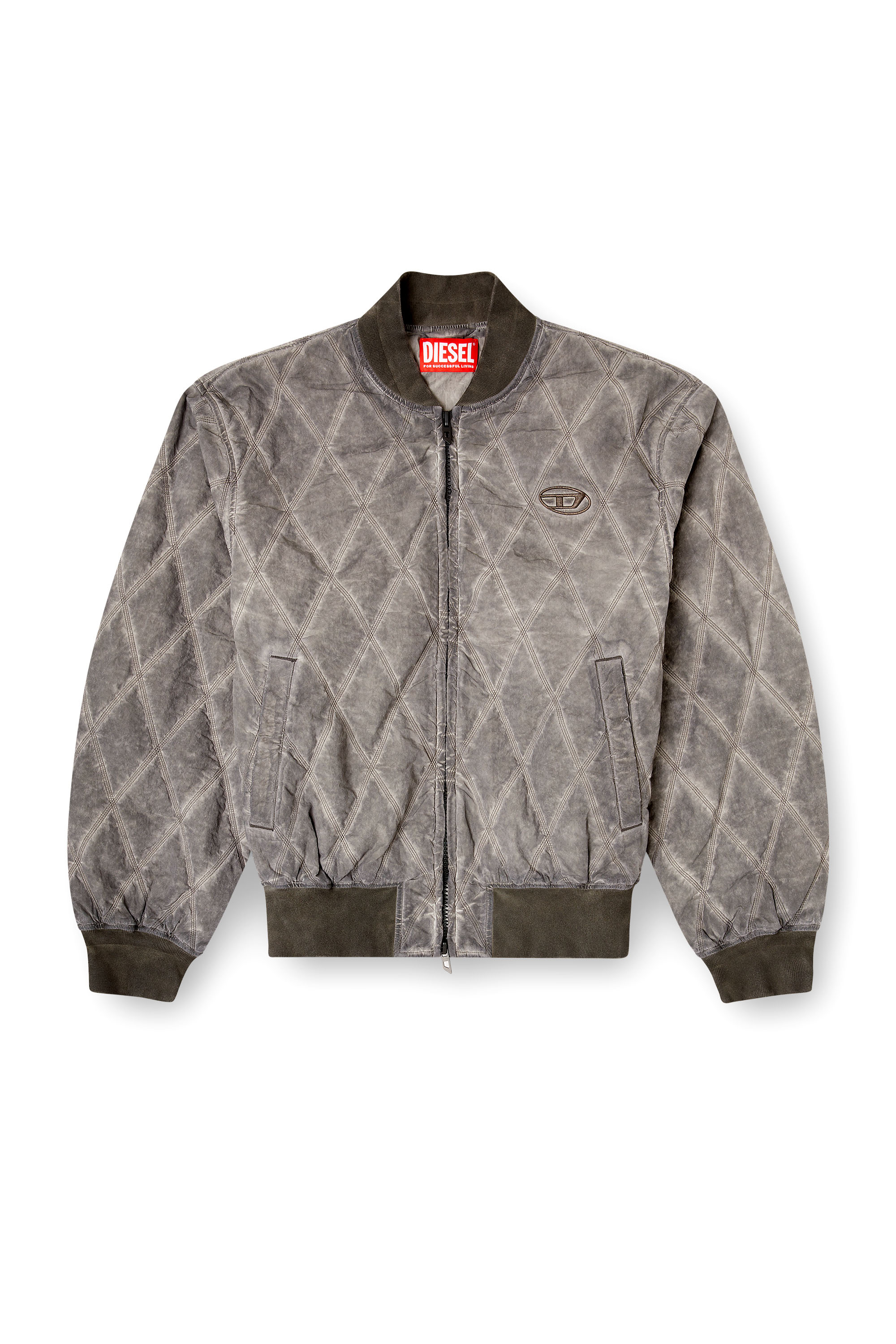 Diesel - J-TYPE-TREAT, Blouson bomber matelass&eacute; &agrave; motif losanges rembourr&eacute; Homme in Gris - 3