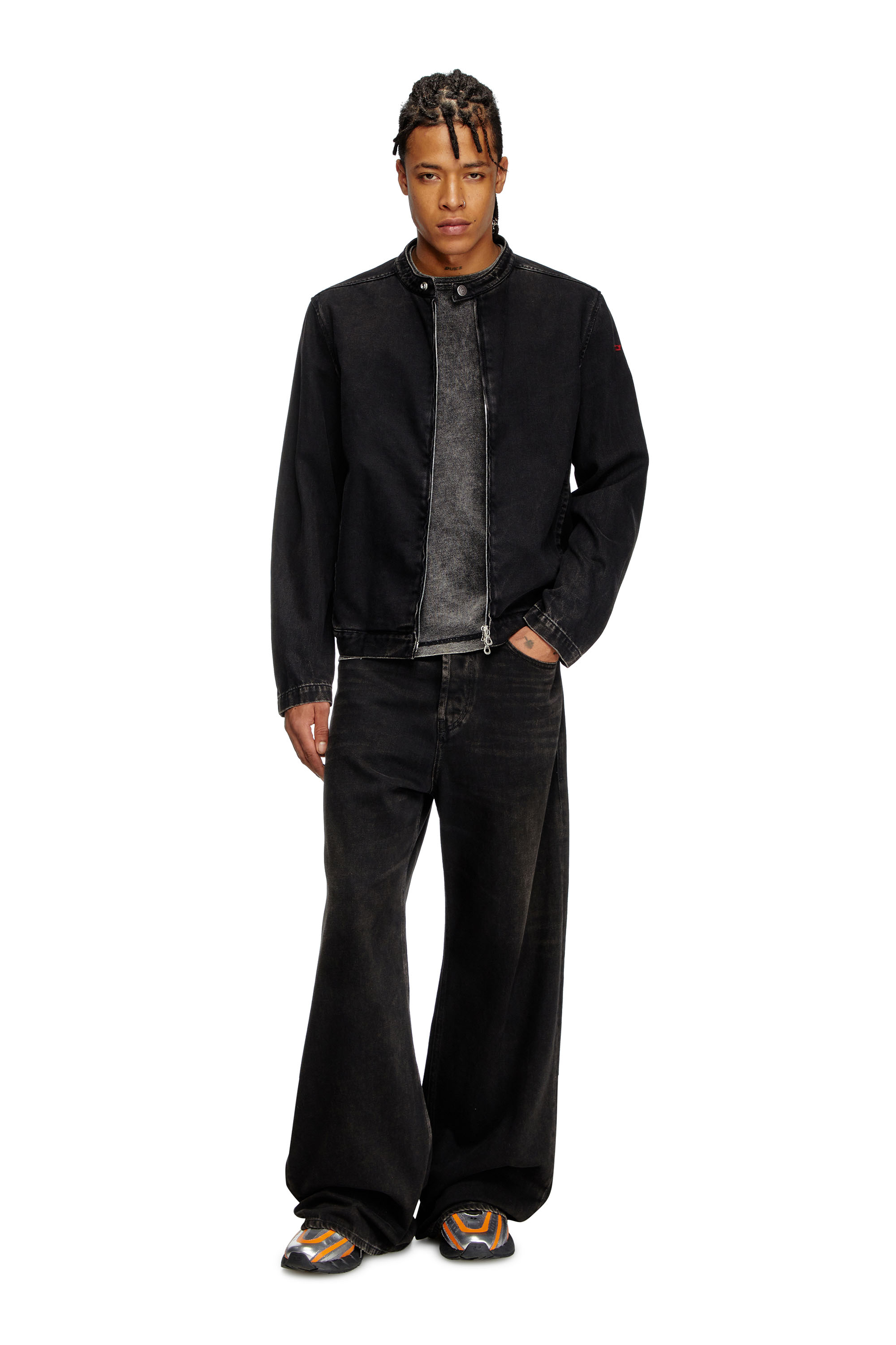 Diesel - D-GLORY, Veste moto en denim délavé Homme in Noir - 1