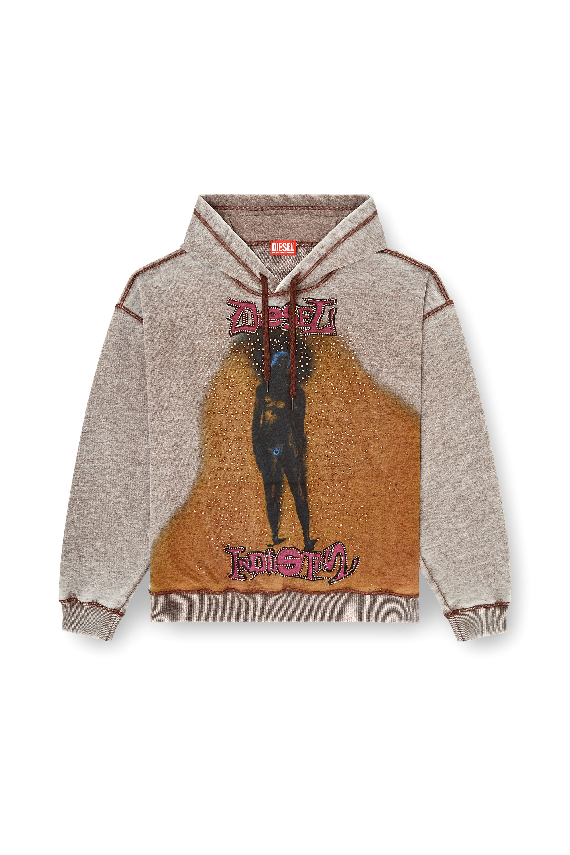 Diesel - S-BOXTON-HOOD, Sweat &agrave; capuche avec imprim&eacute; et clous. Homme in Marron - 3
