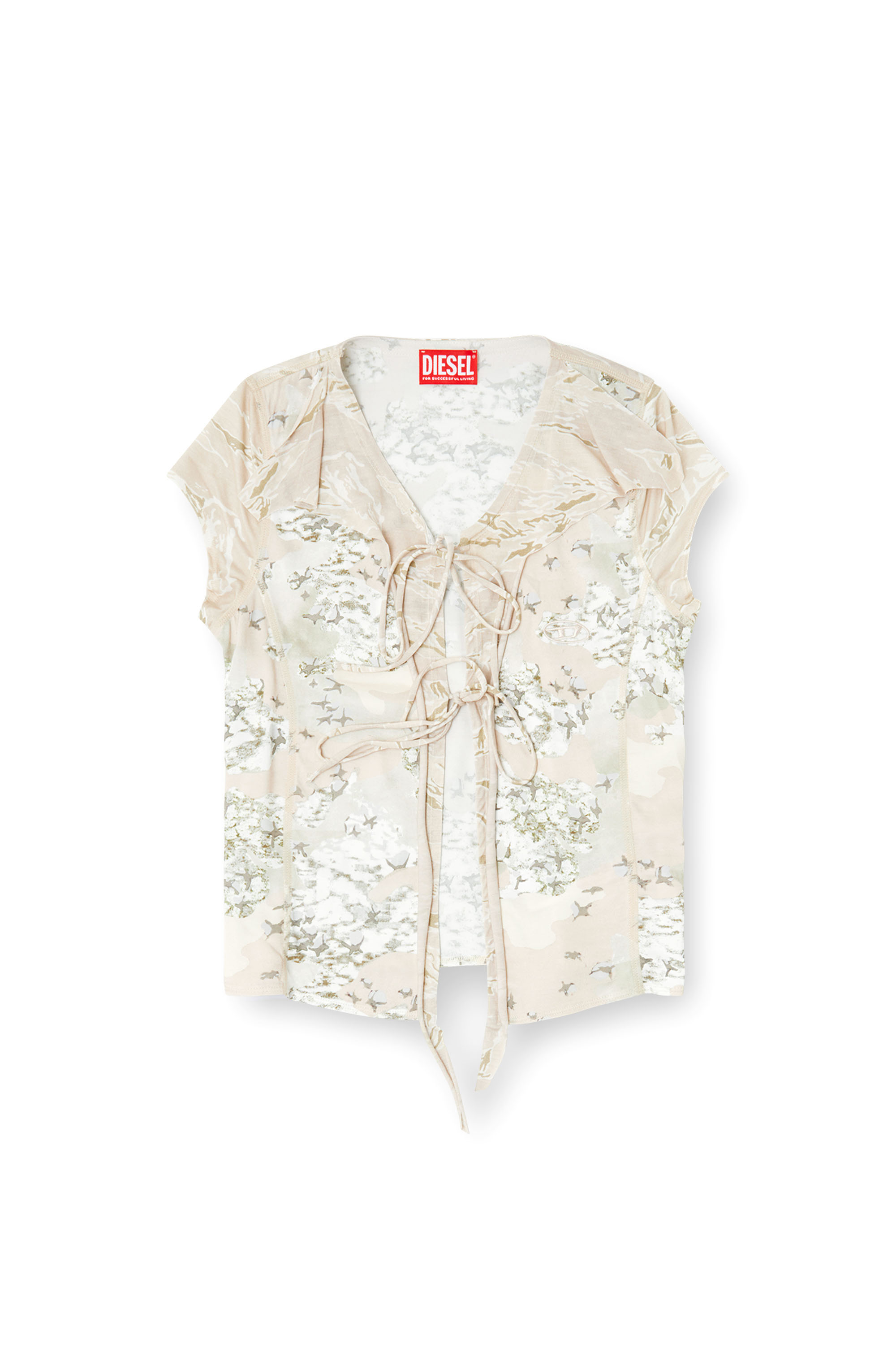 Diesel - T-AFRYMY, Haut à nouer avec imprimés camouflage mélangés Femme in Beige - 2