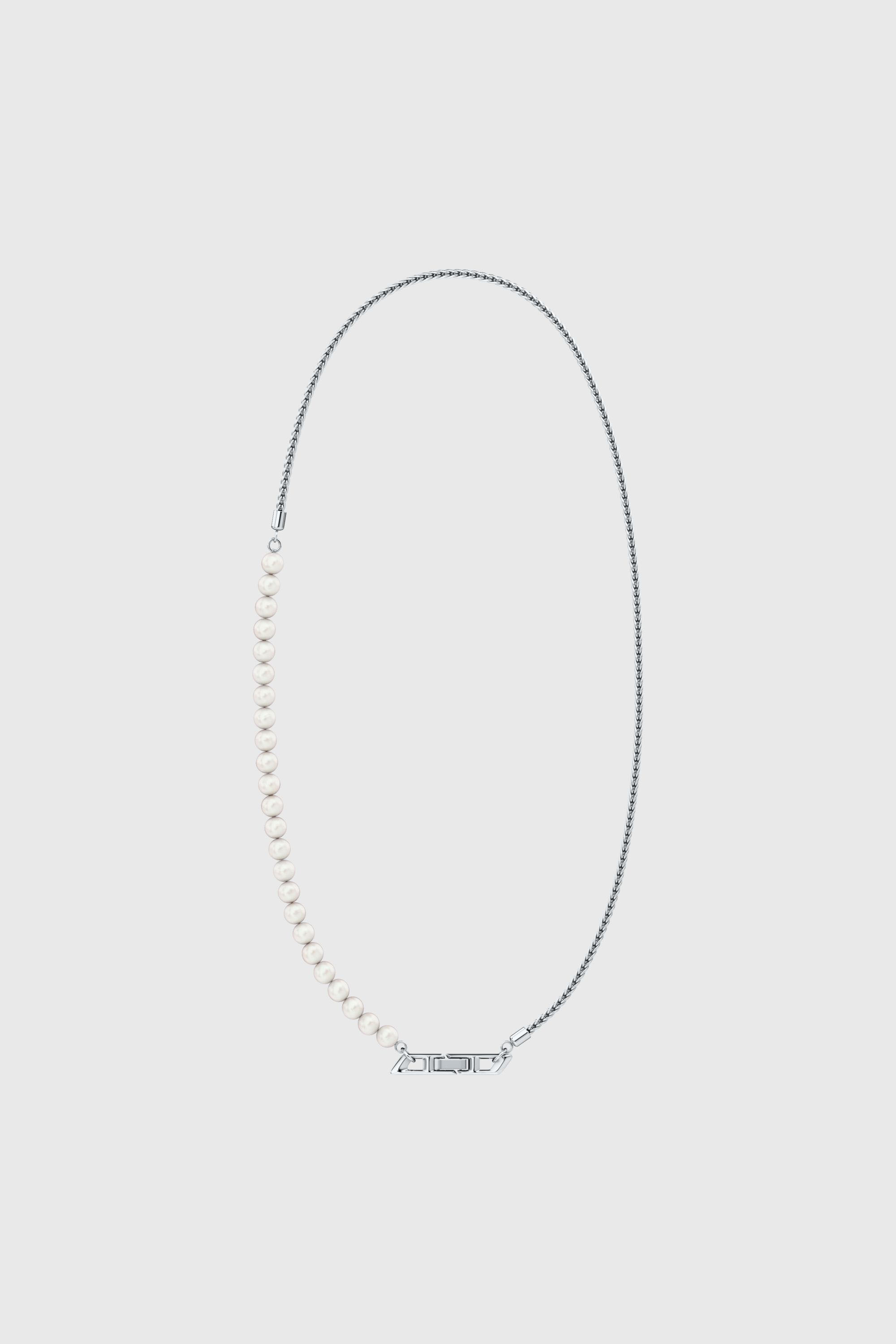 Diesel - DL1369040 STERLING SILVER JEWEL, Collier cha&icirc;ne en argent sterling et perles Mixte in Gris argent&eacute; - 1