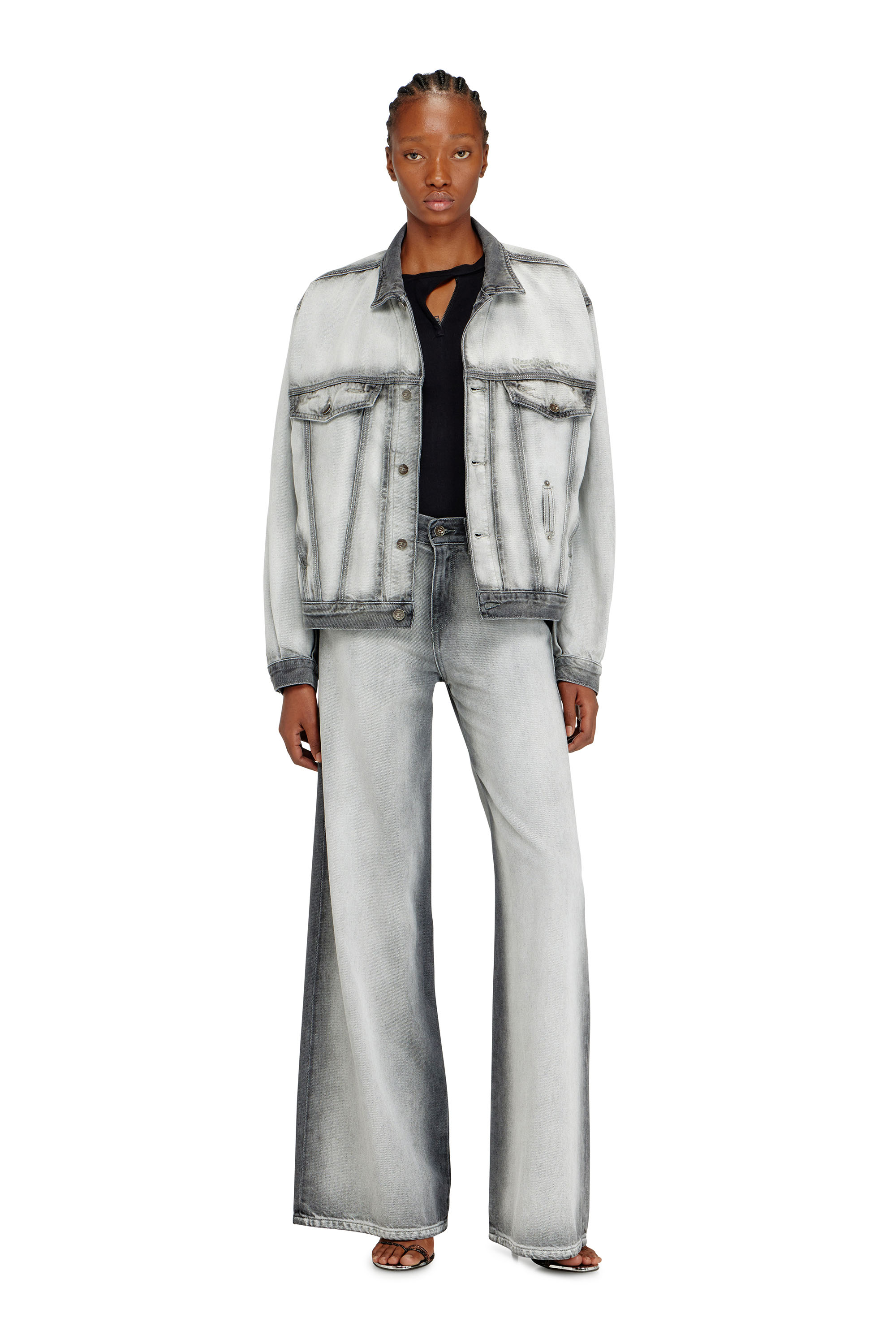 Diesel - D-DENVER-FSI, Veste trucker en denim soft skeleton Mixte in Gris - 2