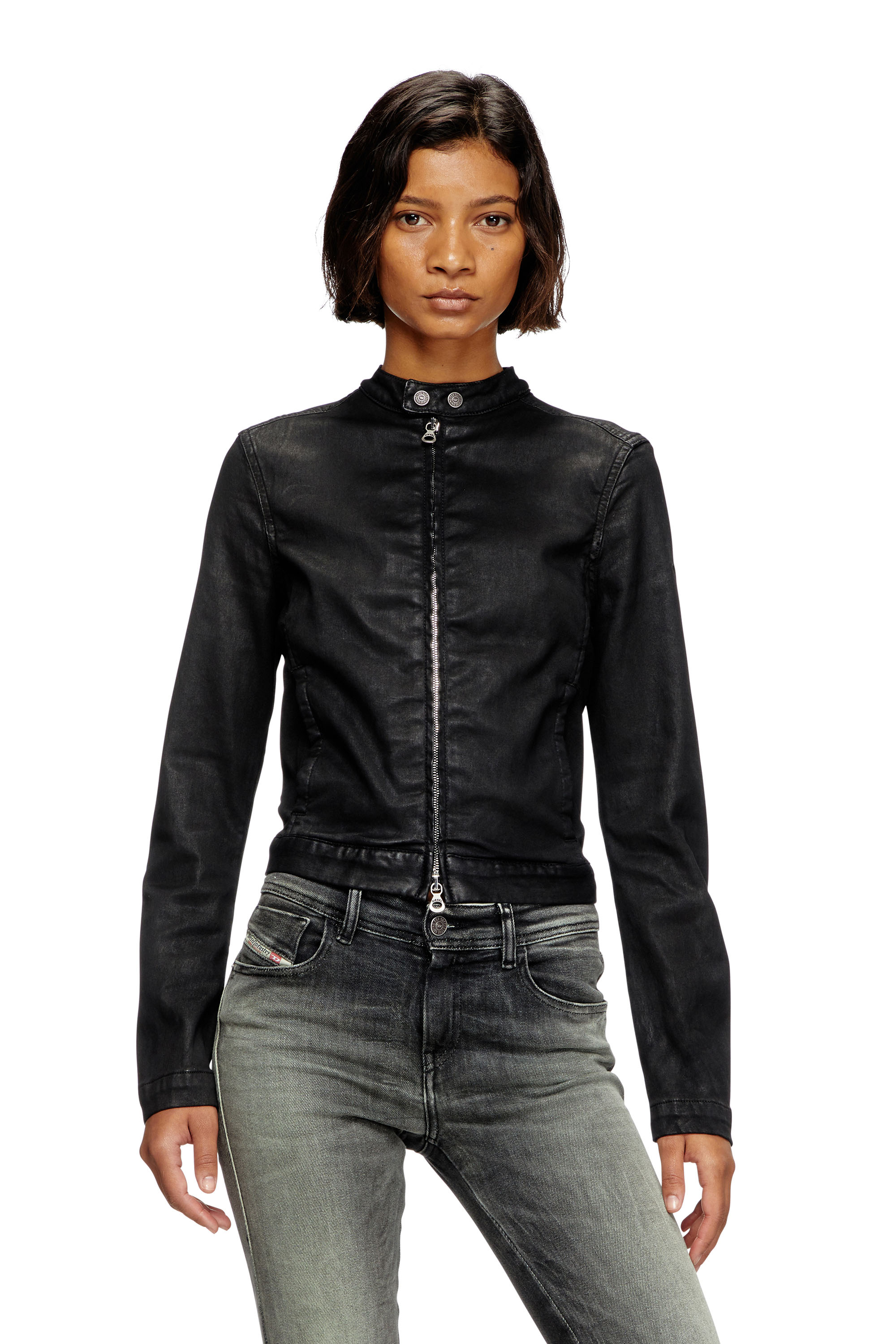 Diesel - DE-MORNIN JOGG, Veste biker en denim enduit Femme in Noir - 1