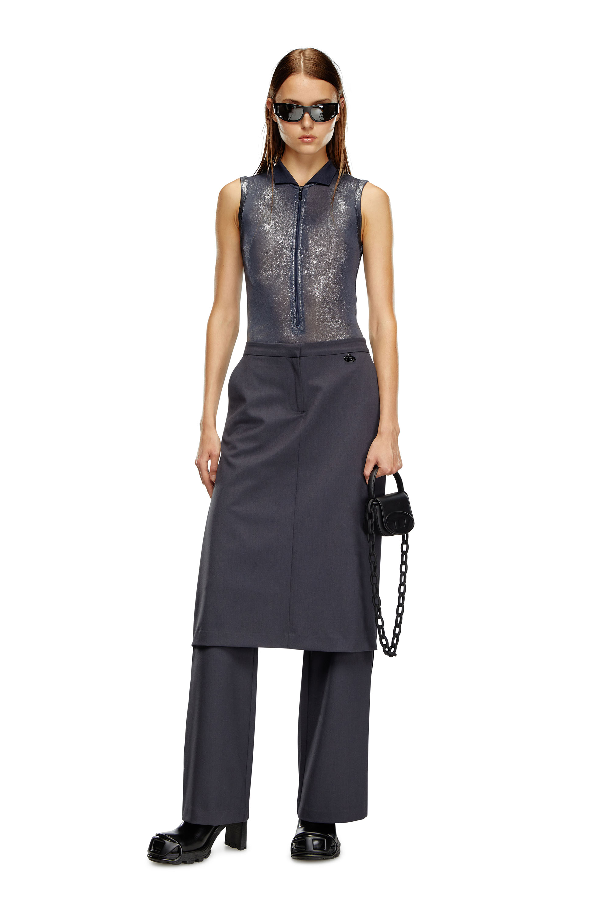 Diesel - T-BERRY, Body m&eacute;tallis&eacute; avec col polo Femme in Bleu - 1