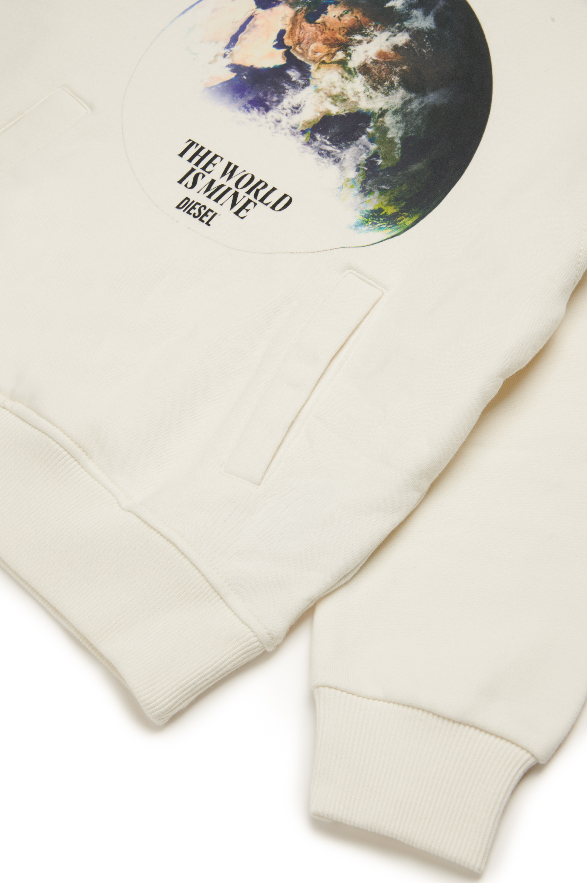 Diesel - SGINNWELTHOOD OVER, Homme Sweat-shirt à capuche avec imprimé Terre in Blanc - Image 4