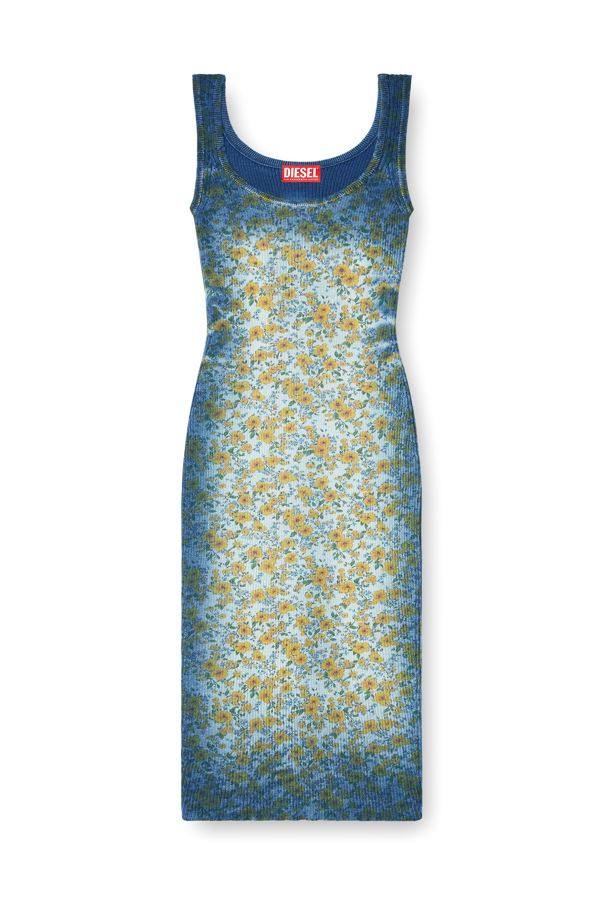 Diesel - M-EGITA, Haut en maille c&ocirc;tel&eacute;e avec effet floral radiographique Femme in Bleu - 1