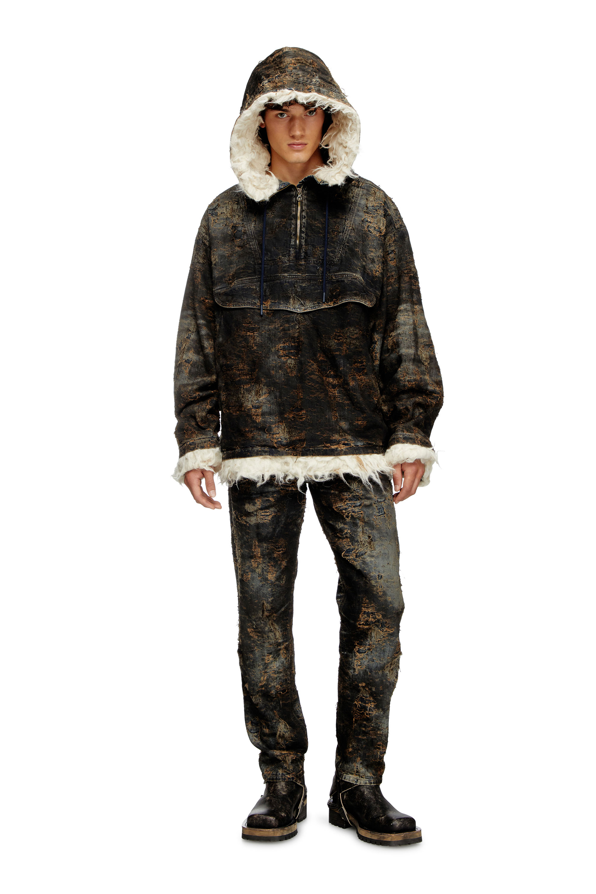 Diesel - D-ARAK-FSF, Anorak en denim jacquard enduit Mixte in Noir - 4