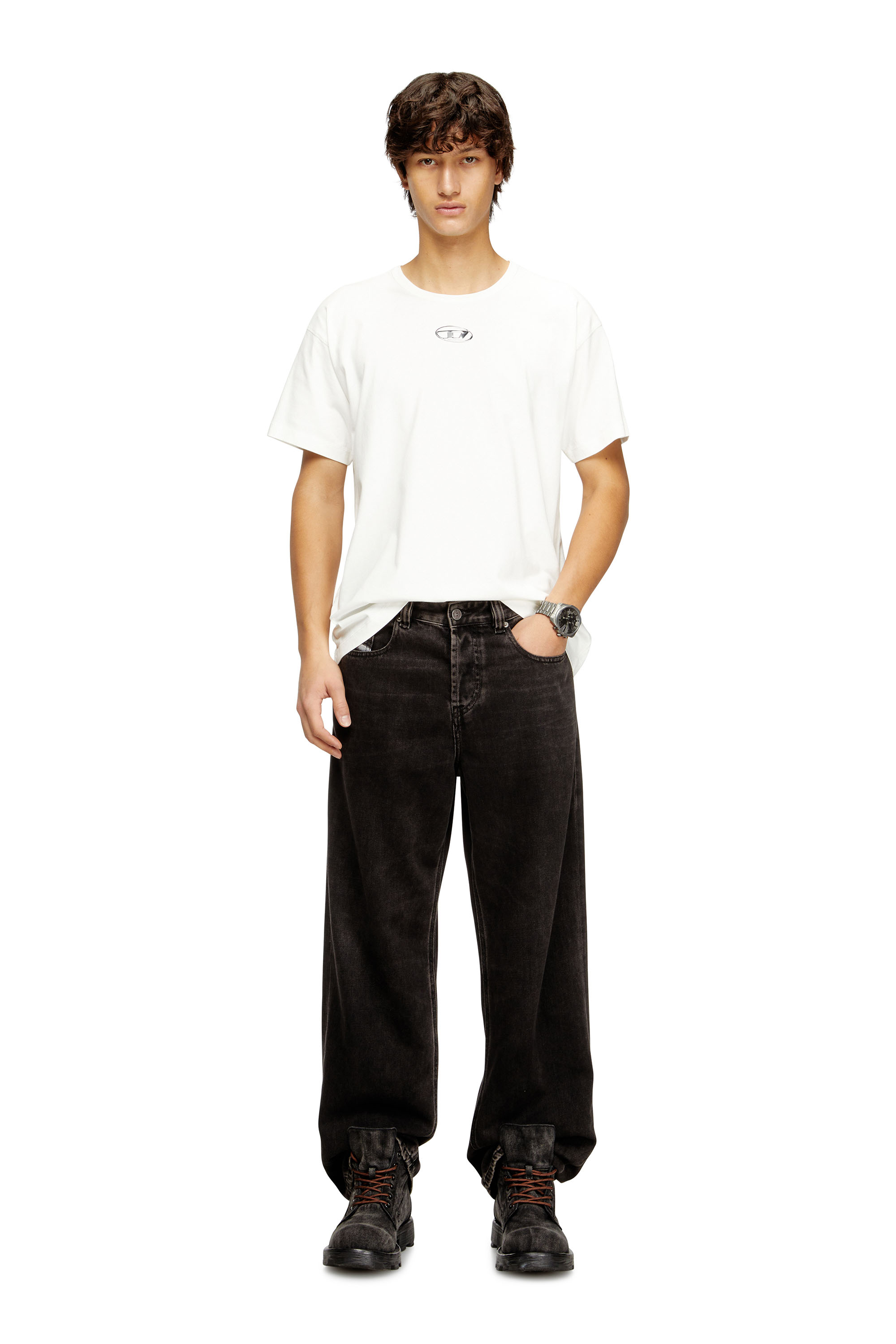 Diesel - T-NORM-IOD, T-shirt en coton léger avec logo Ovale D métallisé Homme in Blanc - 1