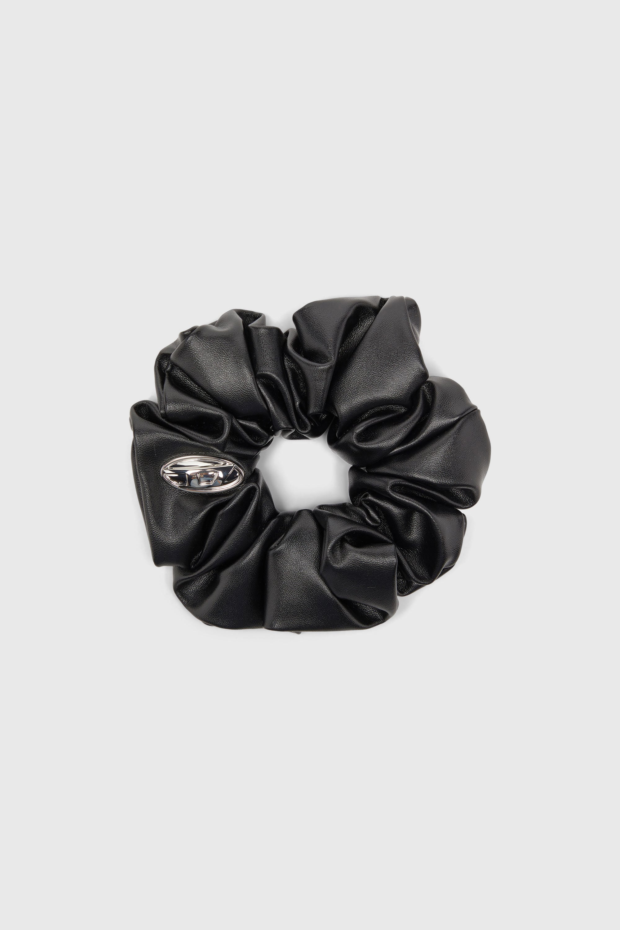 Diesel - BANGLE SCRUNCHIE, Chouchou &agrave; logo en m&eacute;tal Femme in Noir - 1