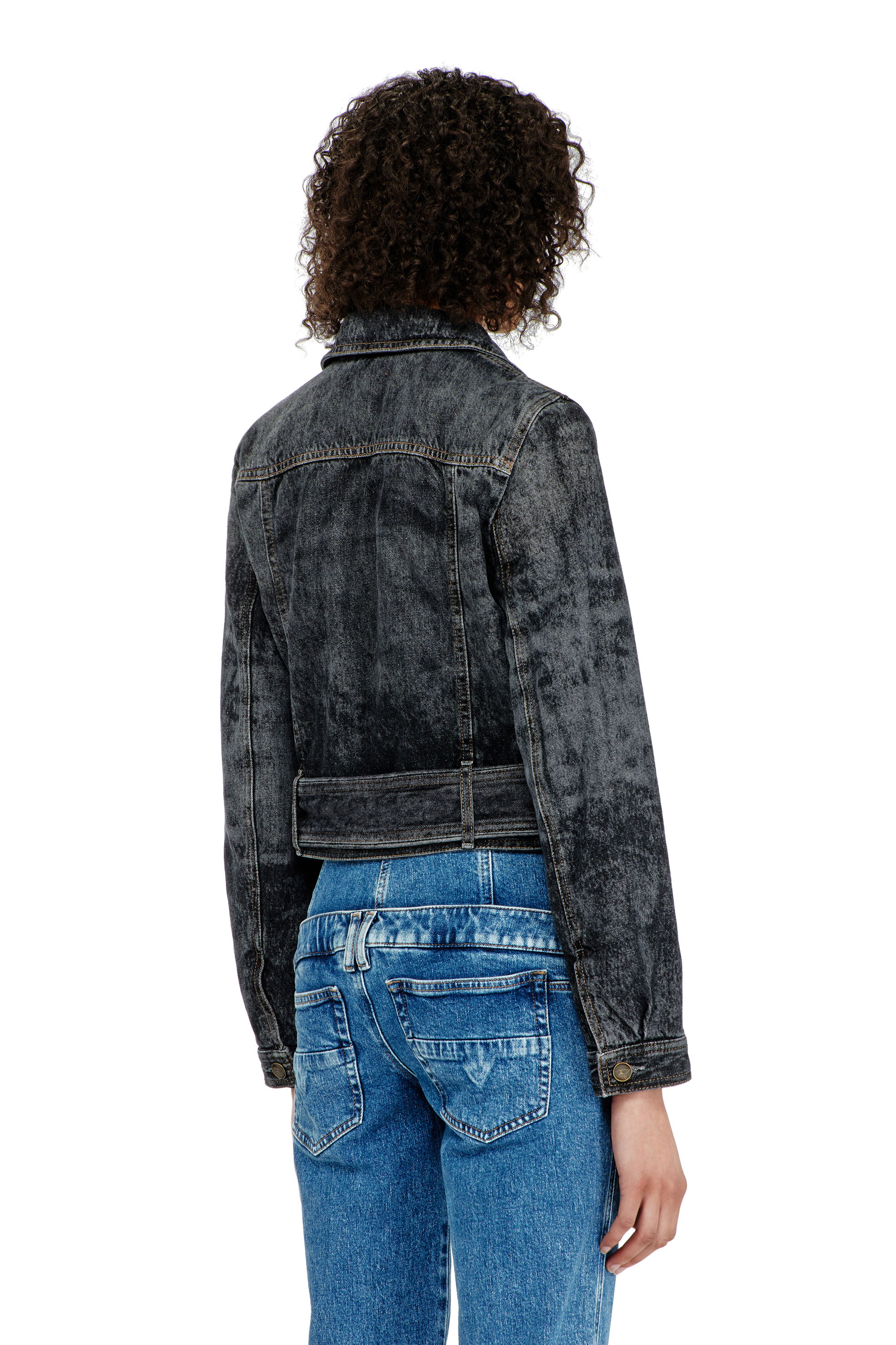 Diesel - DE-LEGEND-S, Veste en denim cropped avec ceinture Femme in Noir - 4