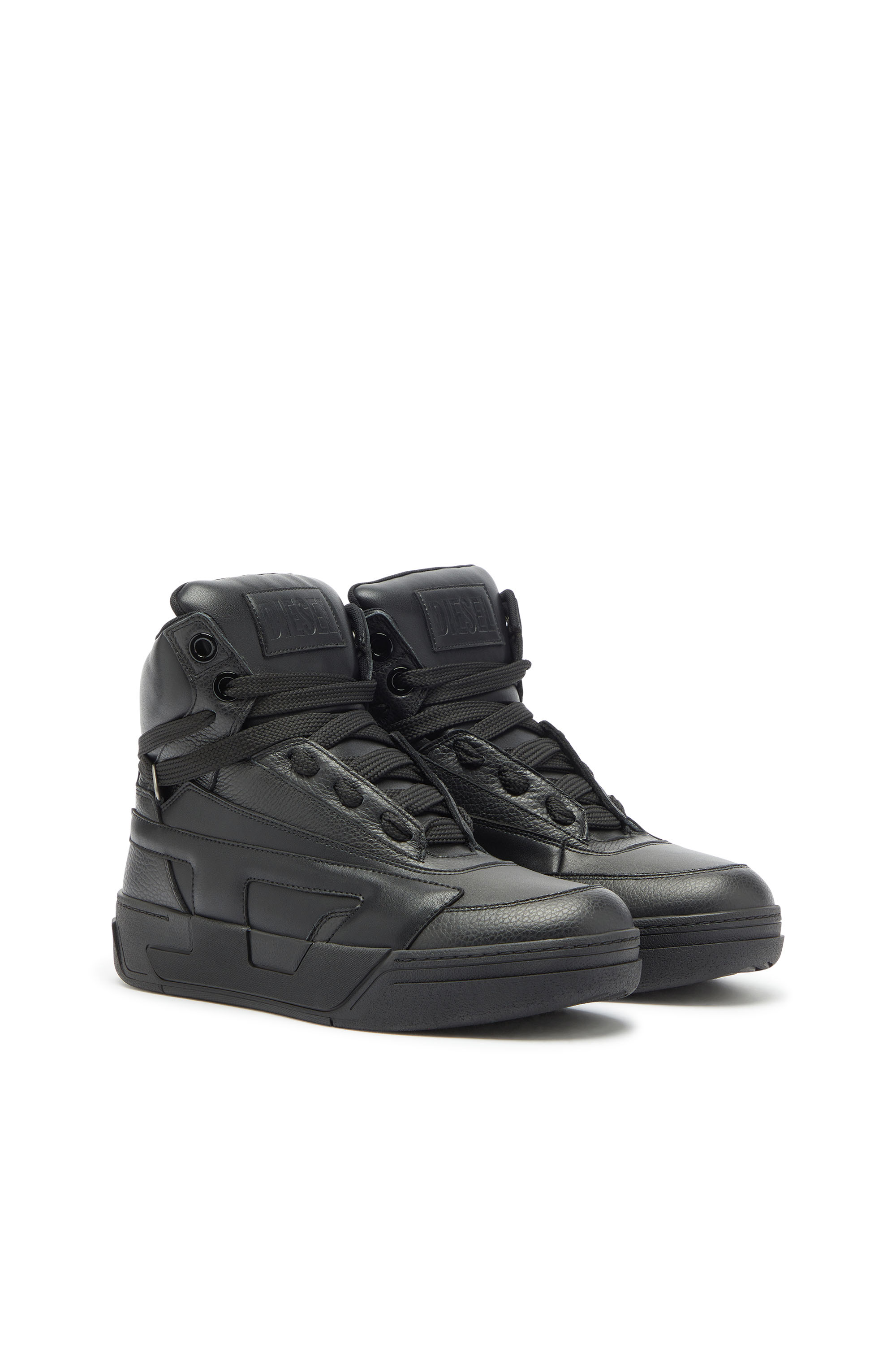 Diesel - S-D-OLLIE MID, S-D-Ollie - Sneakers montantes en cuir avec logo D Homme in Noir - 2