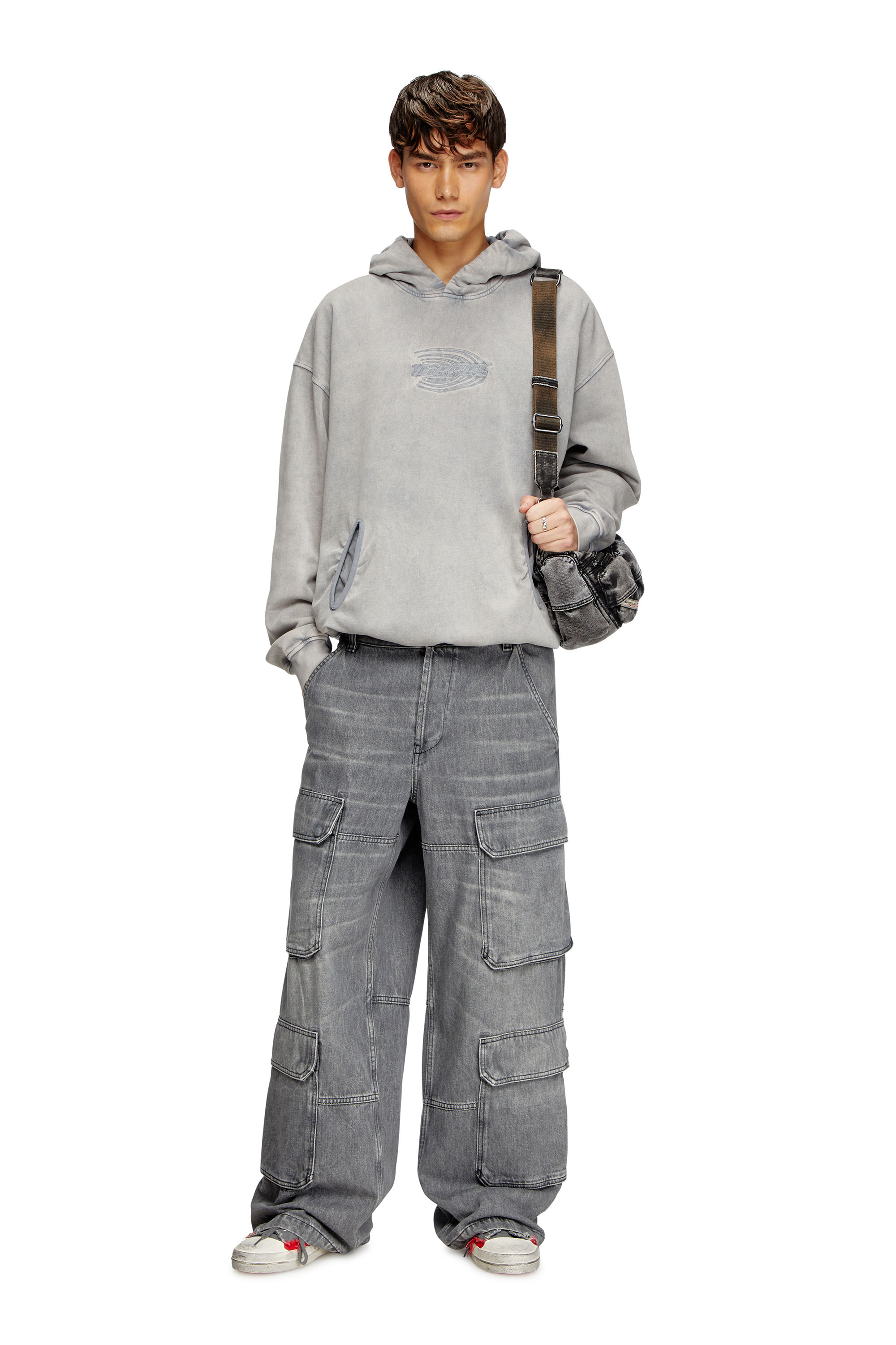 Diesel - S-BOXSTIC-HOOD, Unisex's Gathered acid-wash hoodie in Light Blue - 1