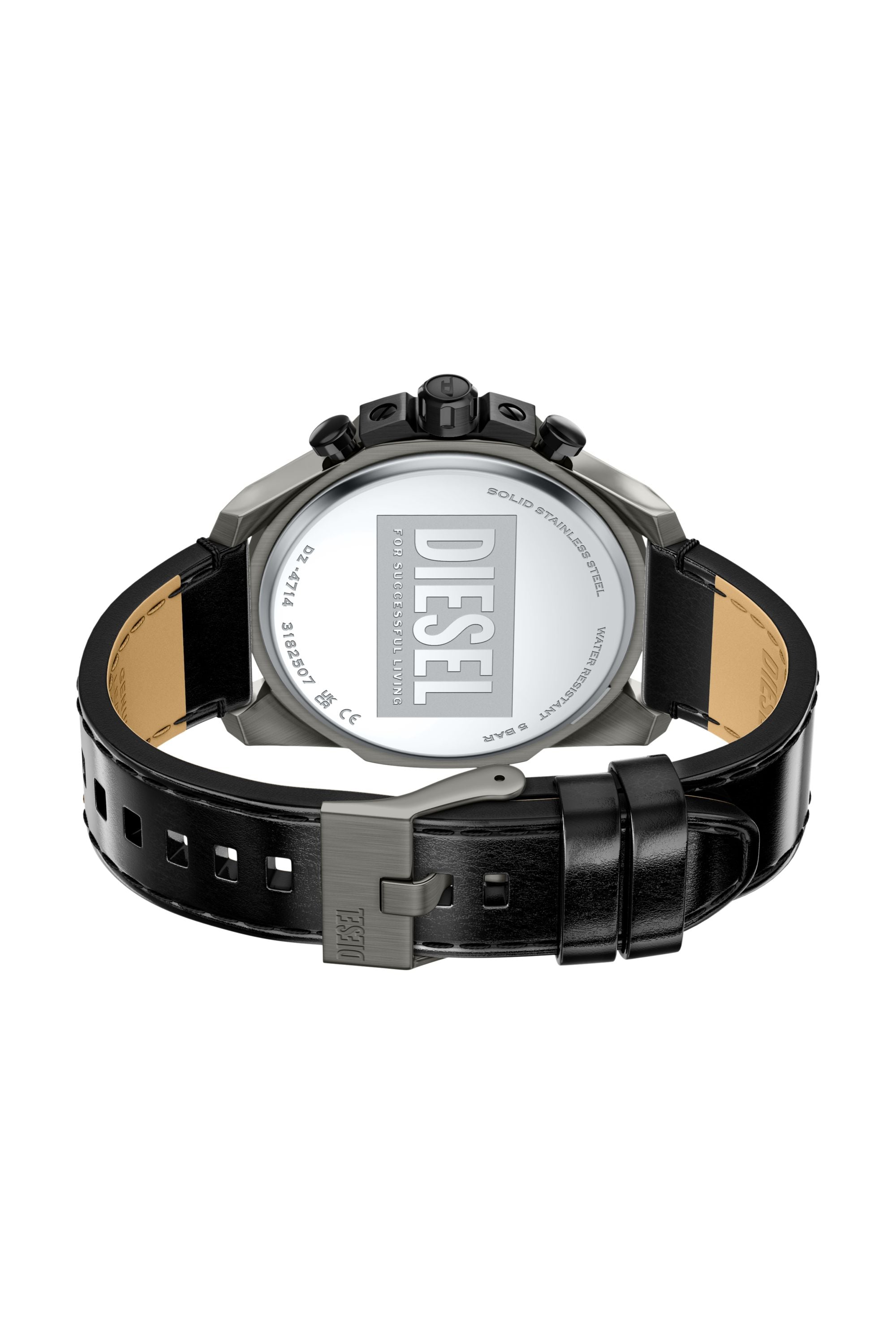 Diesel - DZ4714 WATCH, Montre Mega Chief Slim en cuir noir Homme in Noir - 4